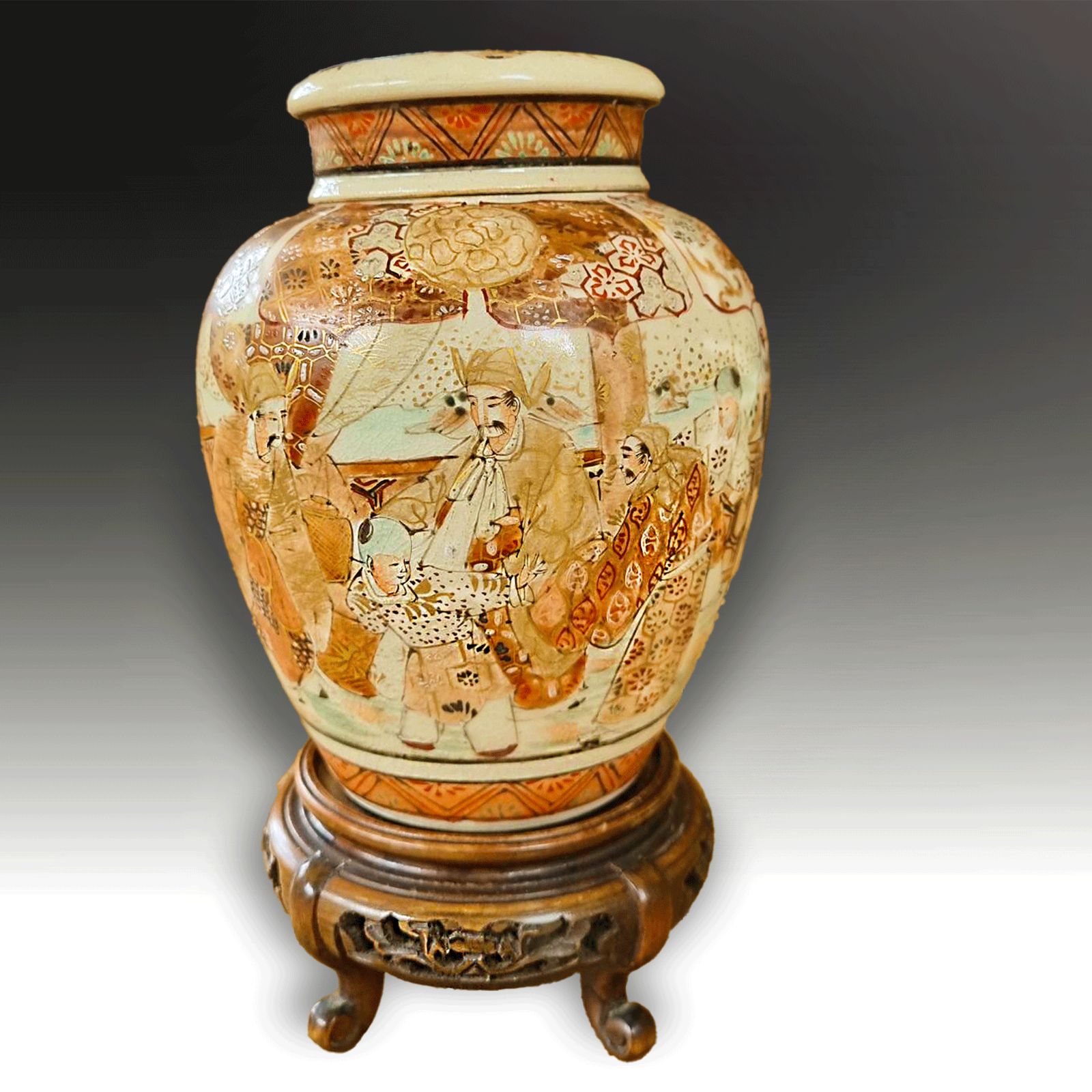 Satsuma Lidded Vase On Matching Stand Meiji Period  Beautiful Decoration photo furniture