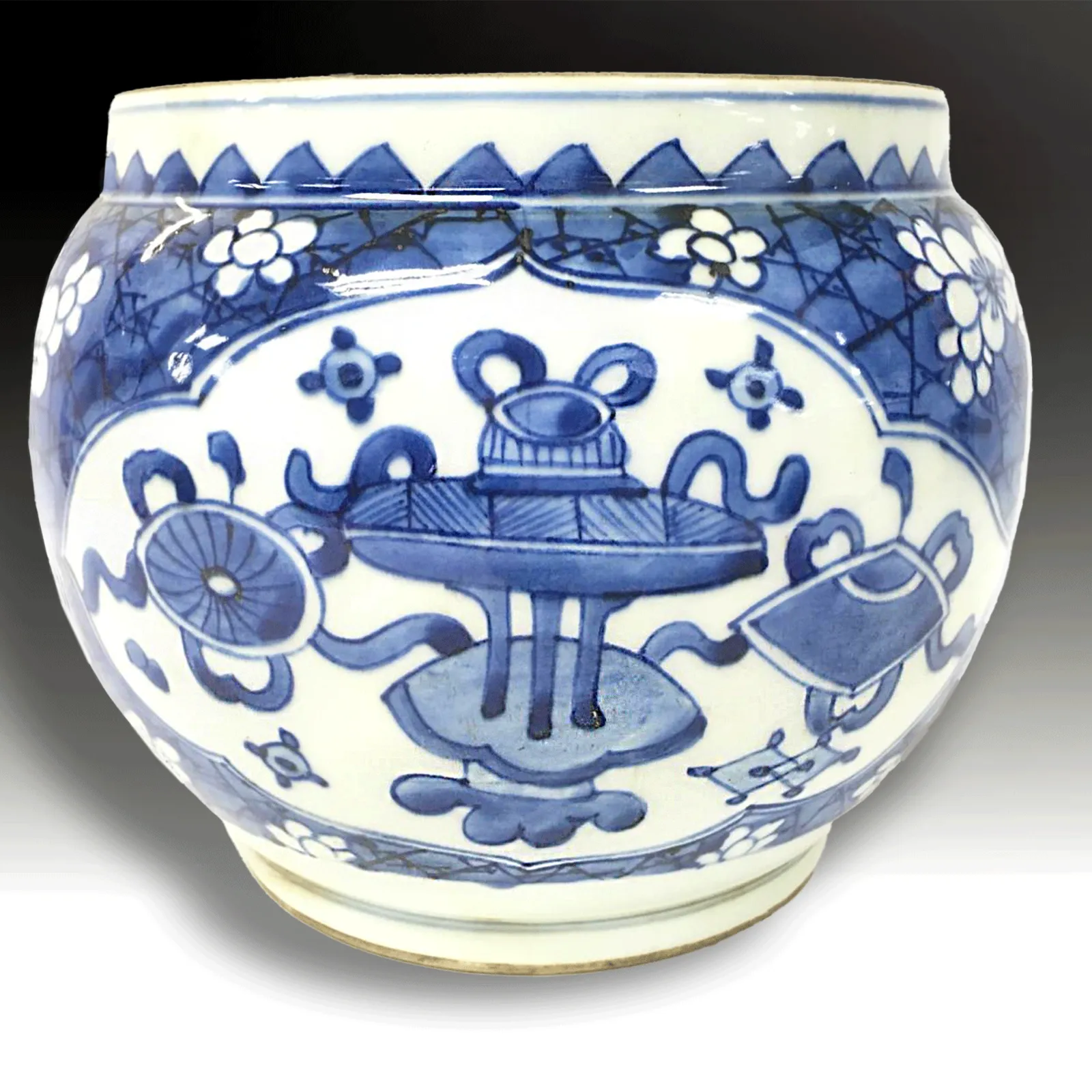 Chinese 18th C Rare Hanging Bowl. Cobalt Blue And White  Qianlong Period  17cm H photo for sale