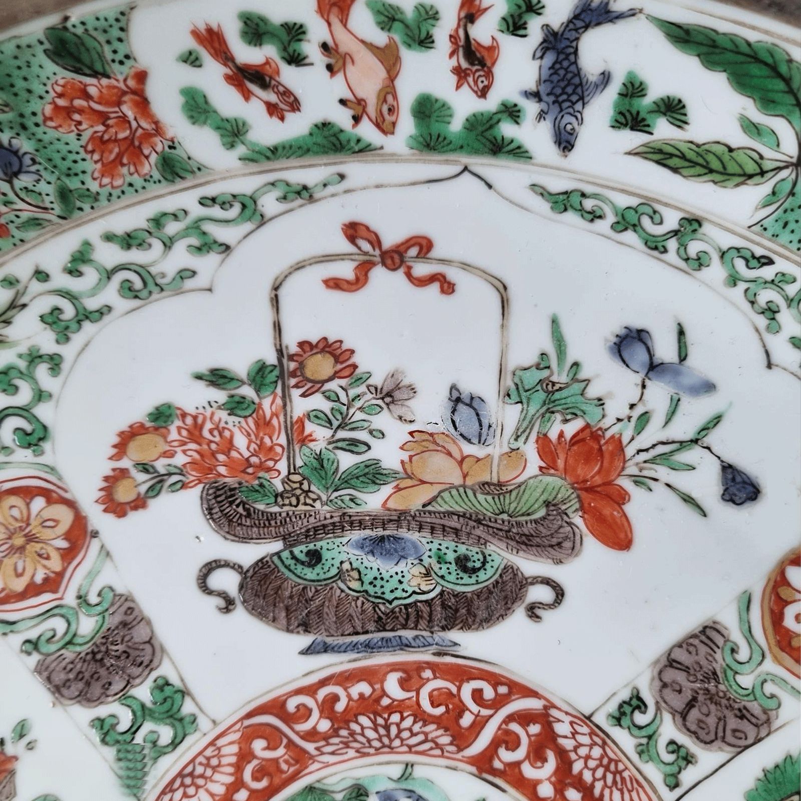 Chinese Kangxi Famille Verte 'Flower Basket' Charger  Superb Quality  Circa 1700 photo for sale