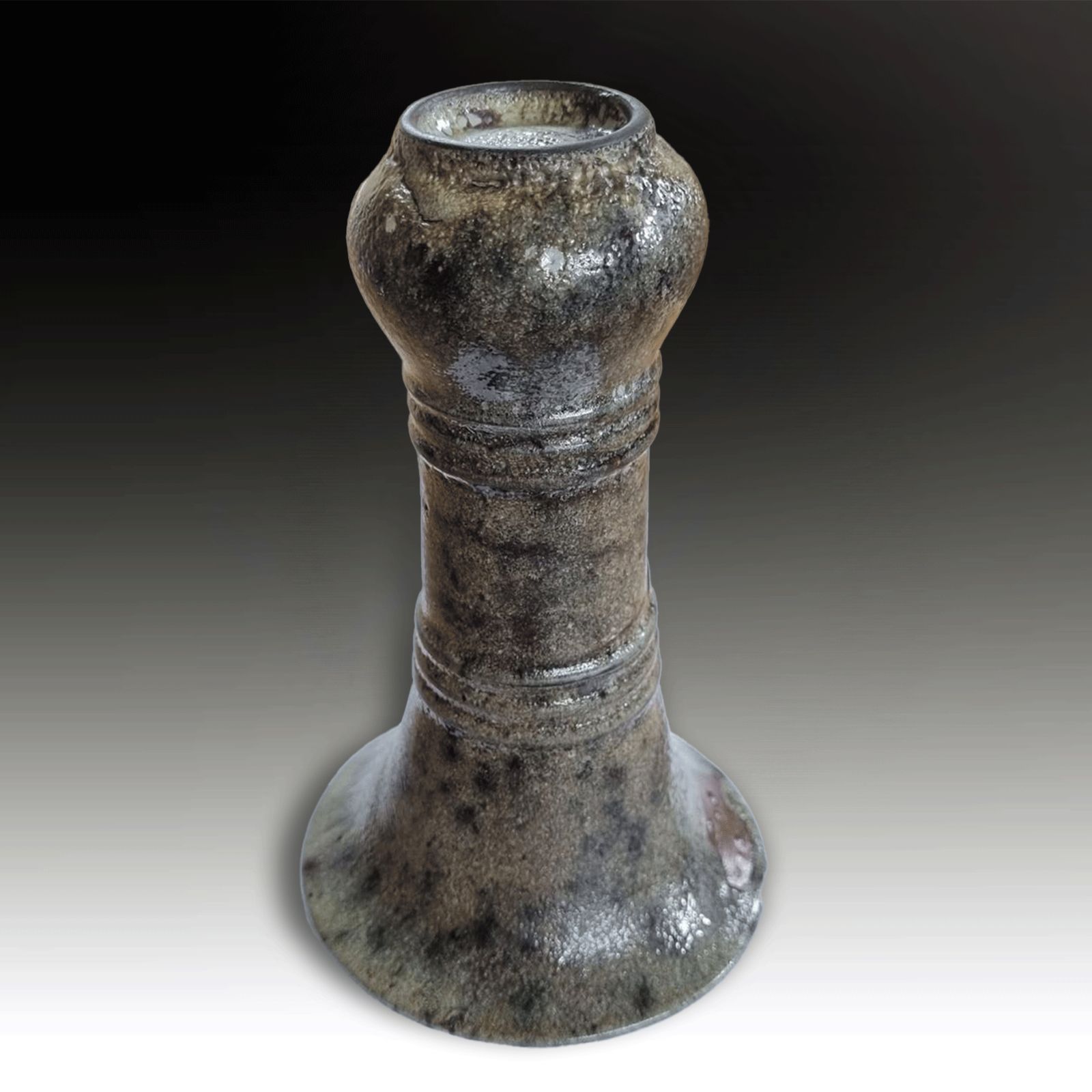 Song Dynasty (960  1279)  Gu Form Vase Black Pottery  Celadon & Iron Glaze  7" photo for sale
