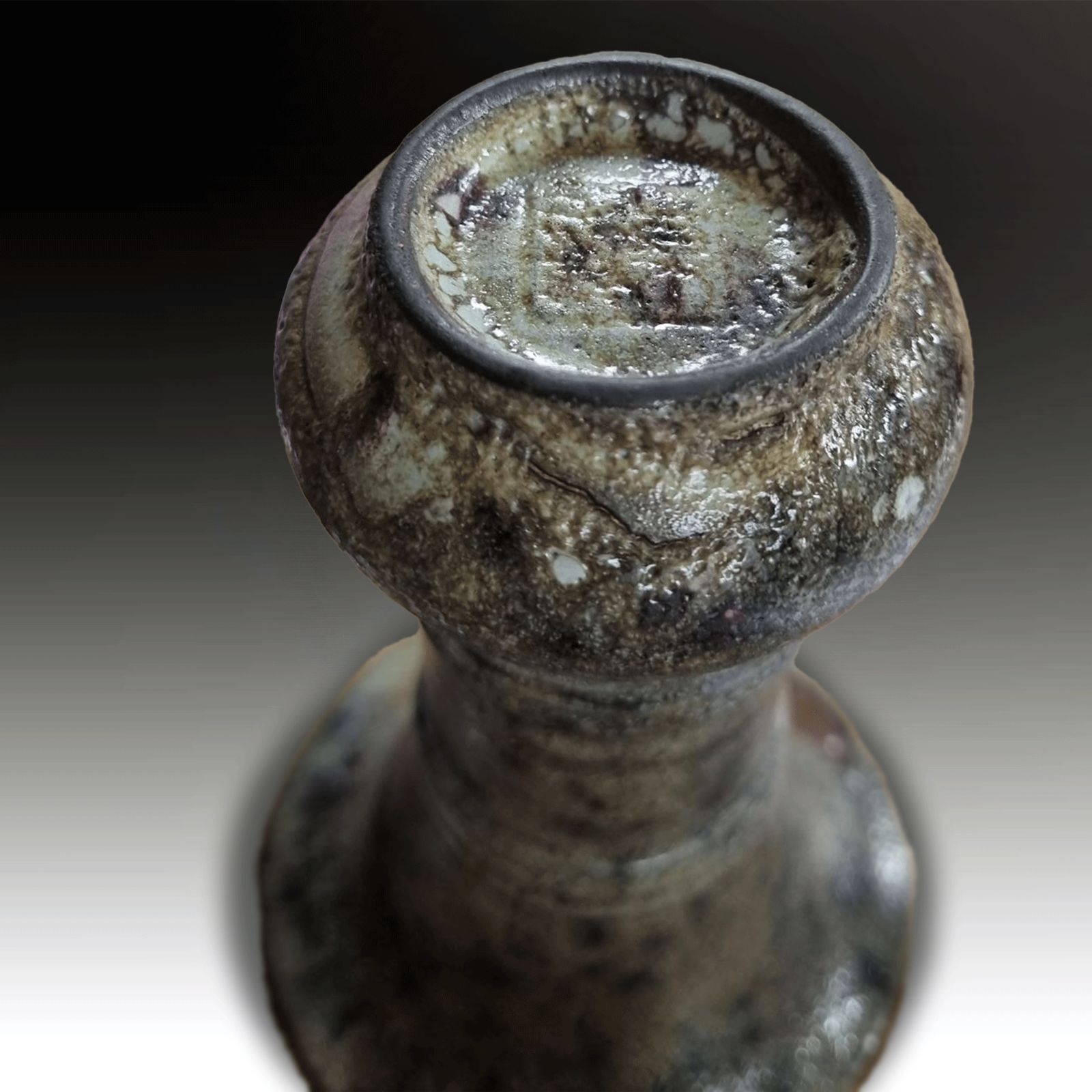 Song Dynasty (960  1279)  Gu Form Vase Black Pottery  Celadon & Iron Glaze  7" photo vinterior