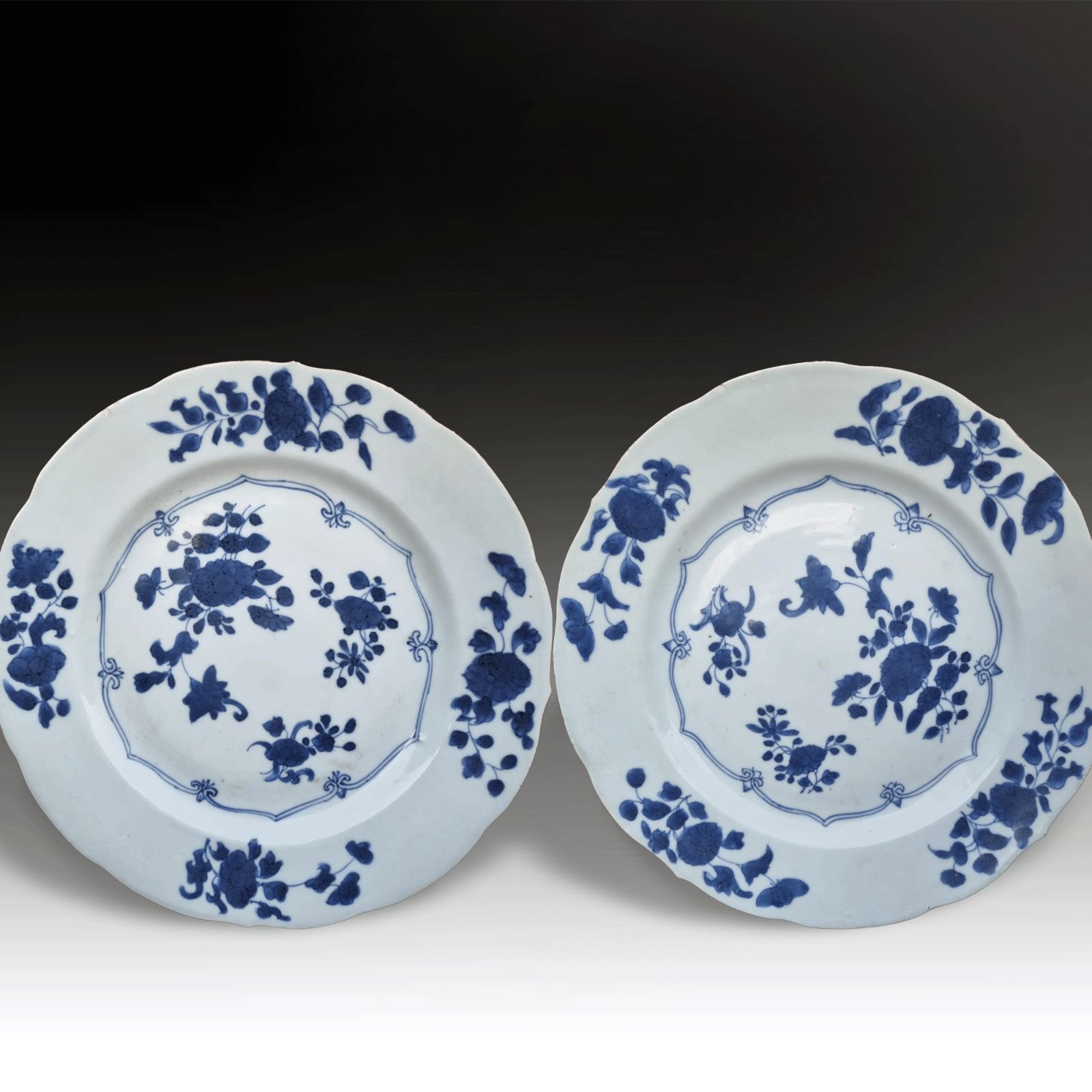 Kangxi Period Pair Of Lobbed Dishes Underglaze Cobalt Blue &White Circa 1690