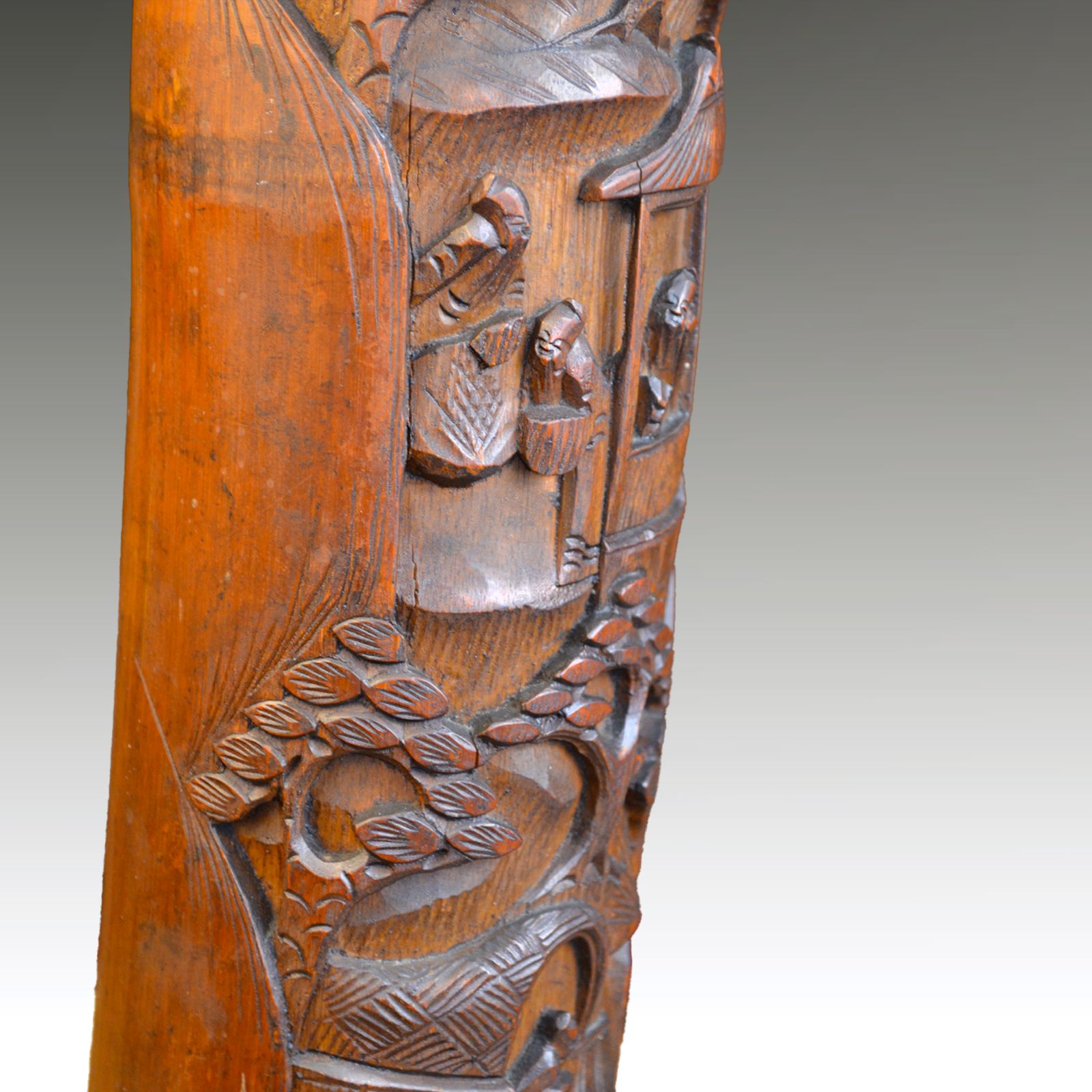 Chinese Carved Bamboo Incense Pot Qing Dynasty  19th Century  Good Colour 36cm H photo buy
