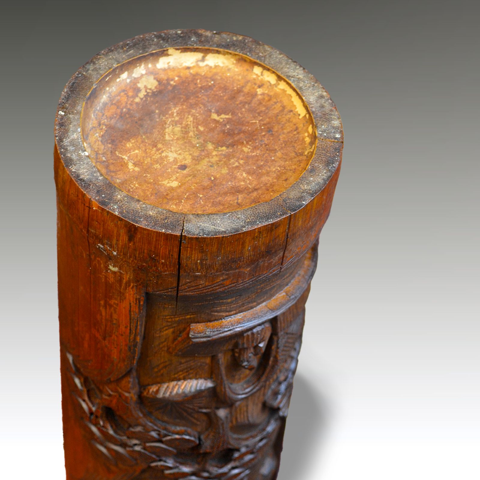 photo furniture Chinese Carved Bamboo Incense Pot Qing Dynasty  19th Century  Good Colour 36cm H