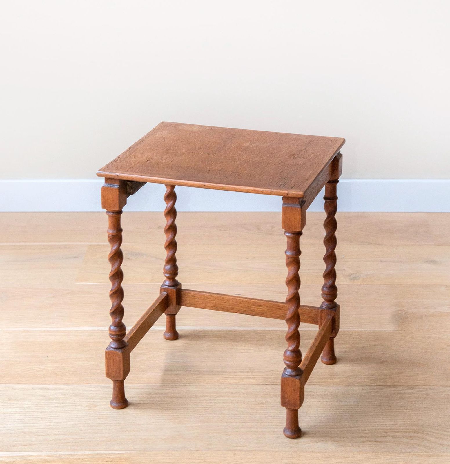 Antique Barley Twist Table, Oak Side Table With Turned Legs, Hand Carved Wooden Coffee Table, Rustic Accent Table photo furniture