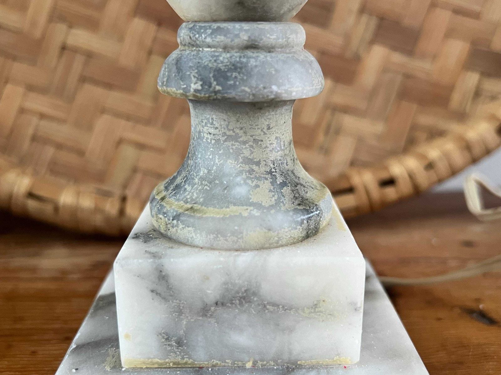Genuine Italian Alabaster Table Lamp | Vintage Urn Shape Gray & White Stone Lamp | Grand Millennial Decor | Made In Italy photo for sale