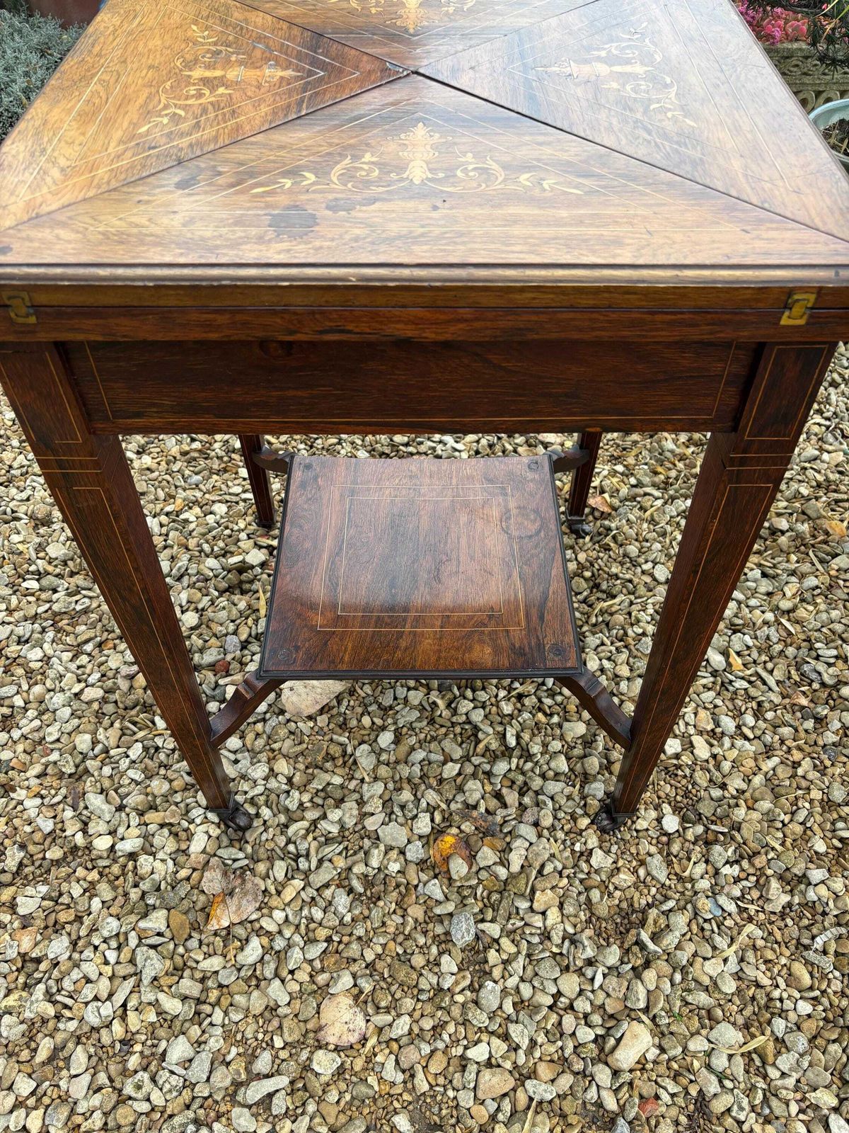 photo furniture Antique Edwardian Rosewood Marquetry Inlaid Envelope Games Card Table 1900s