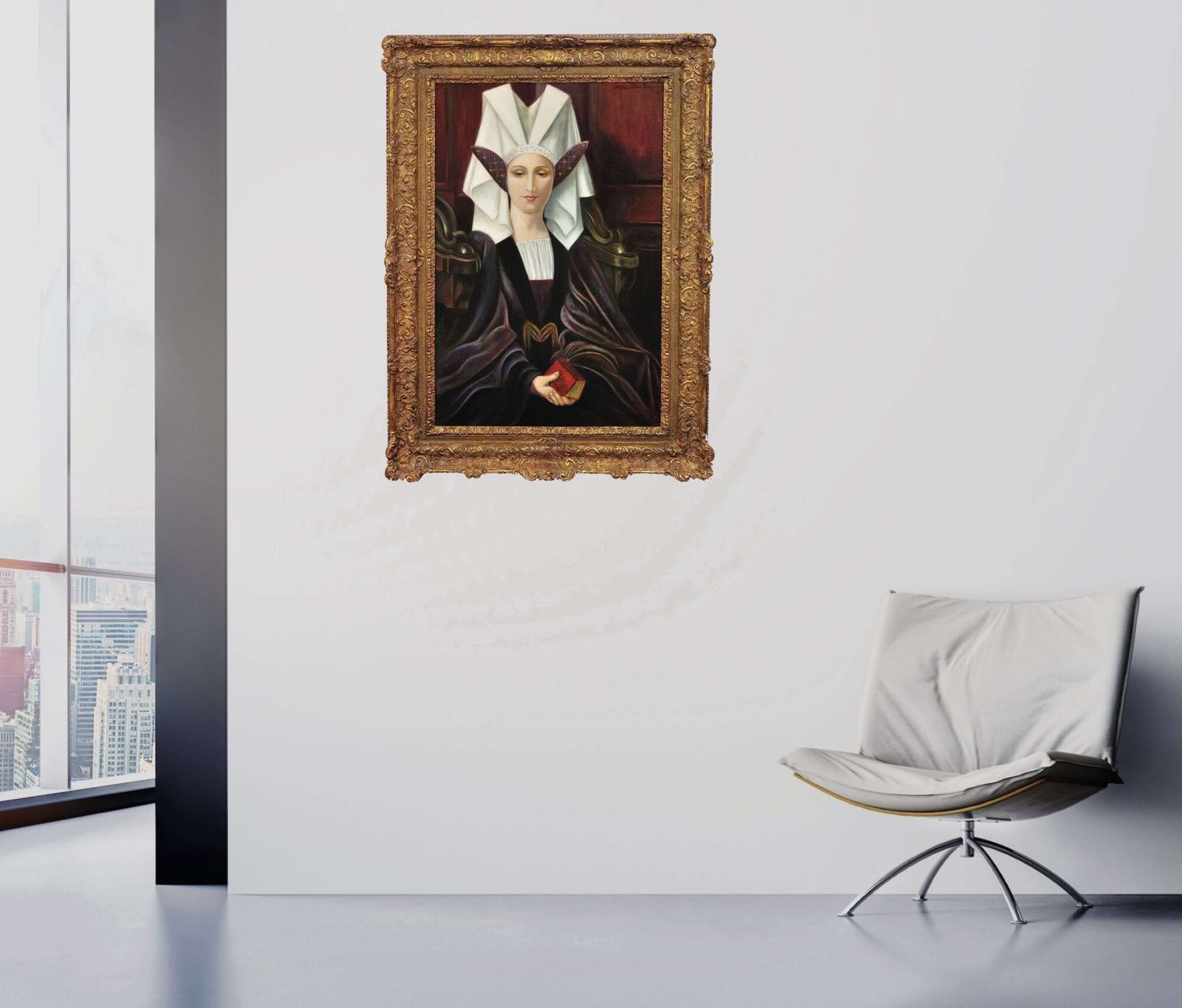 Follower Of Edgard Maxence 1871 To 1954. Framed Bretagne Breton Symbolist Oil Painting Circa 1910. Liturgical Costume. photo 12495.0