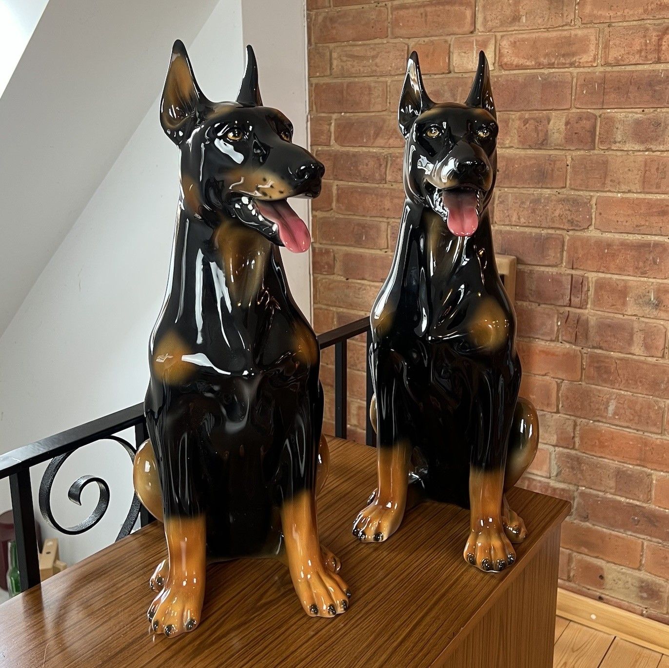 Pair Of Boxer Ceramiche Seated Doberman Dogs Ceramic Figures Statues Italian photo buy