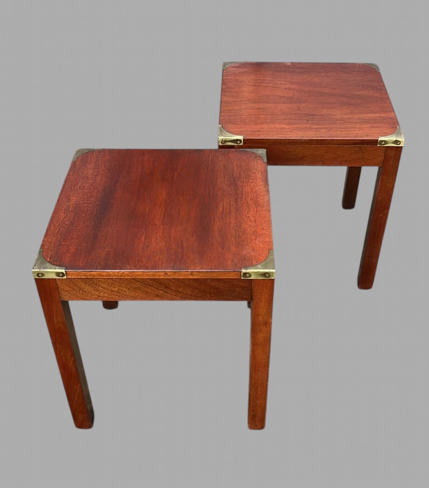 A Pair Of Antique Mahogany Campaign Side Tables, C. 1930 photo furniture