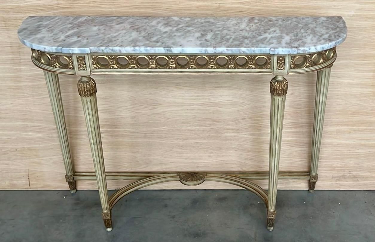 19th Century French Louis XVI Painted Marble Top Demilune Console photo furniture