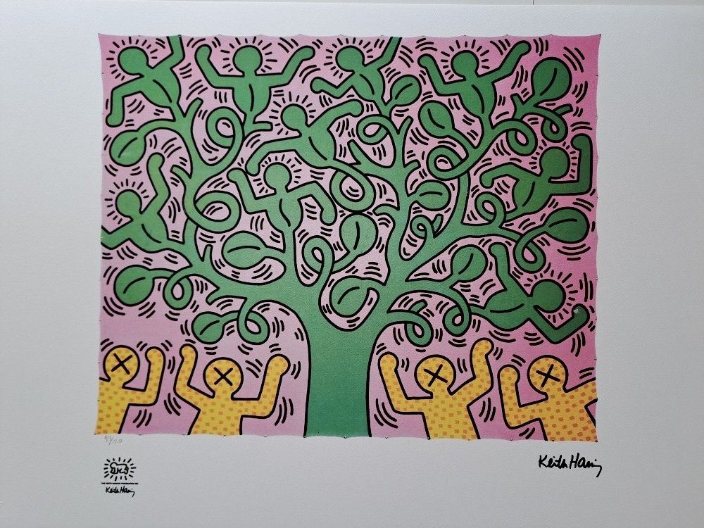 Keith Haring Signed Pop Art Figures + Tree Of Life + Look! photo vinterior