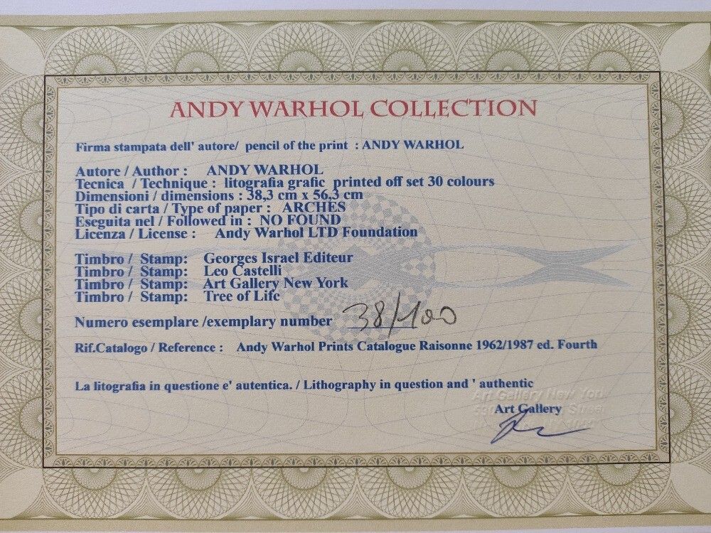 Andy Warhol Signed Lithograph The Marx Brothers Certificate Leo Castelli photo for sale