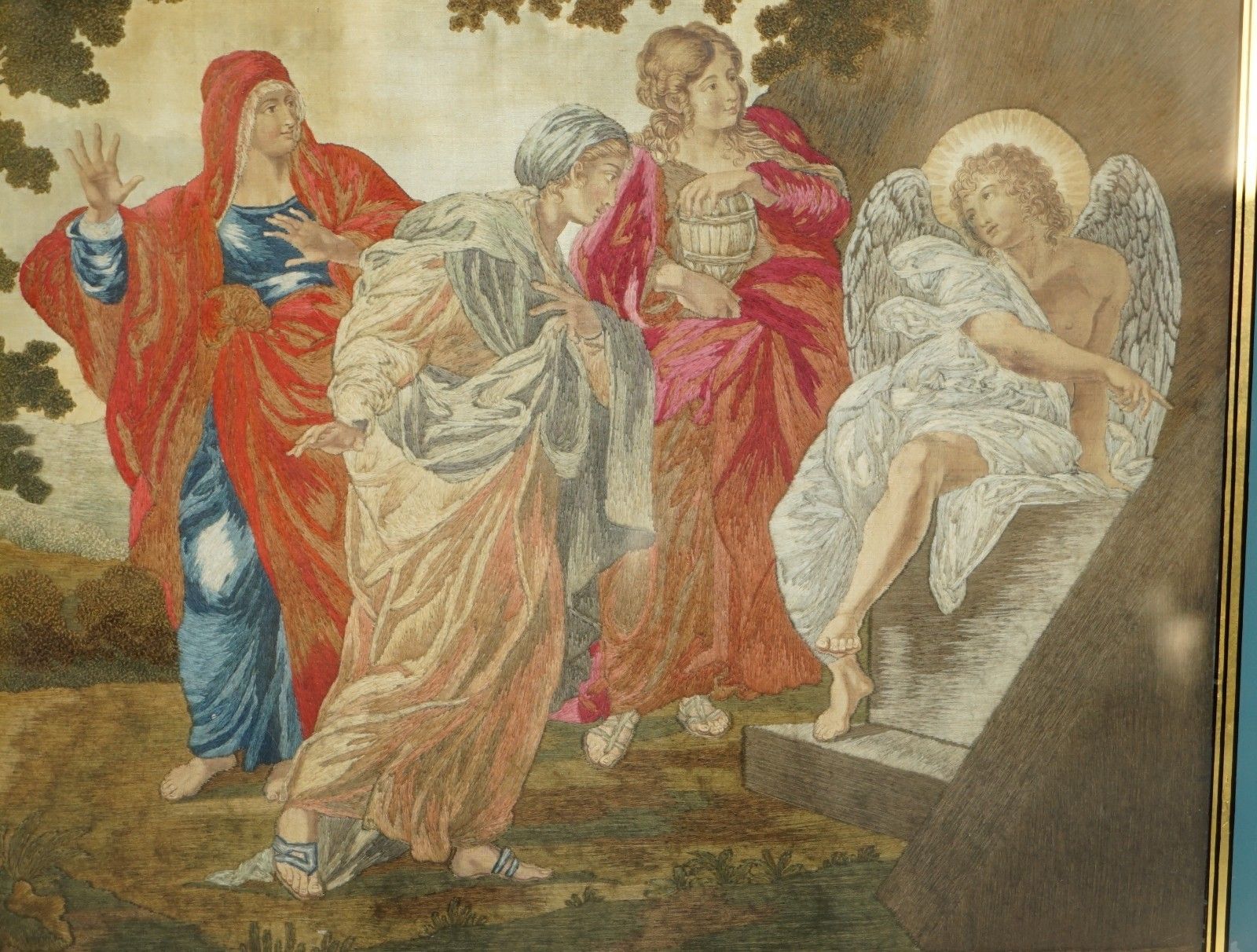 Fine 1860 Silk Embroidery Of Annibale Carracci 1598 The Three Marys At The Tomb photo vinterior