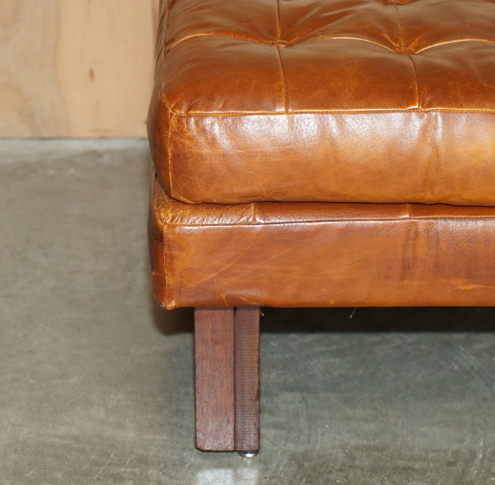 Chesterfield Legacy Brown Leather Knoll Studio Barcelona Style Daybed Footstool photo buy
