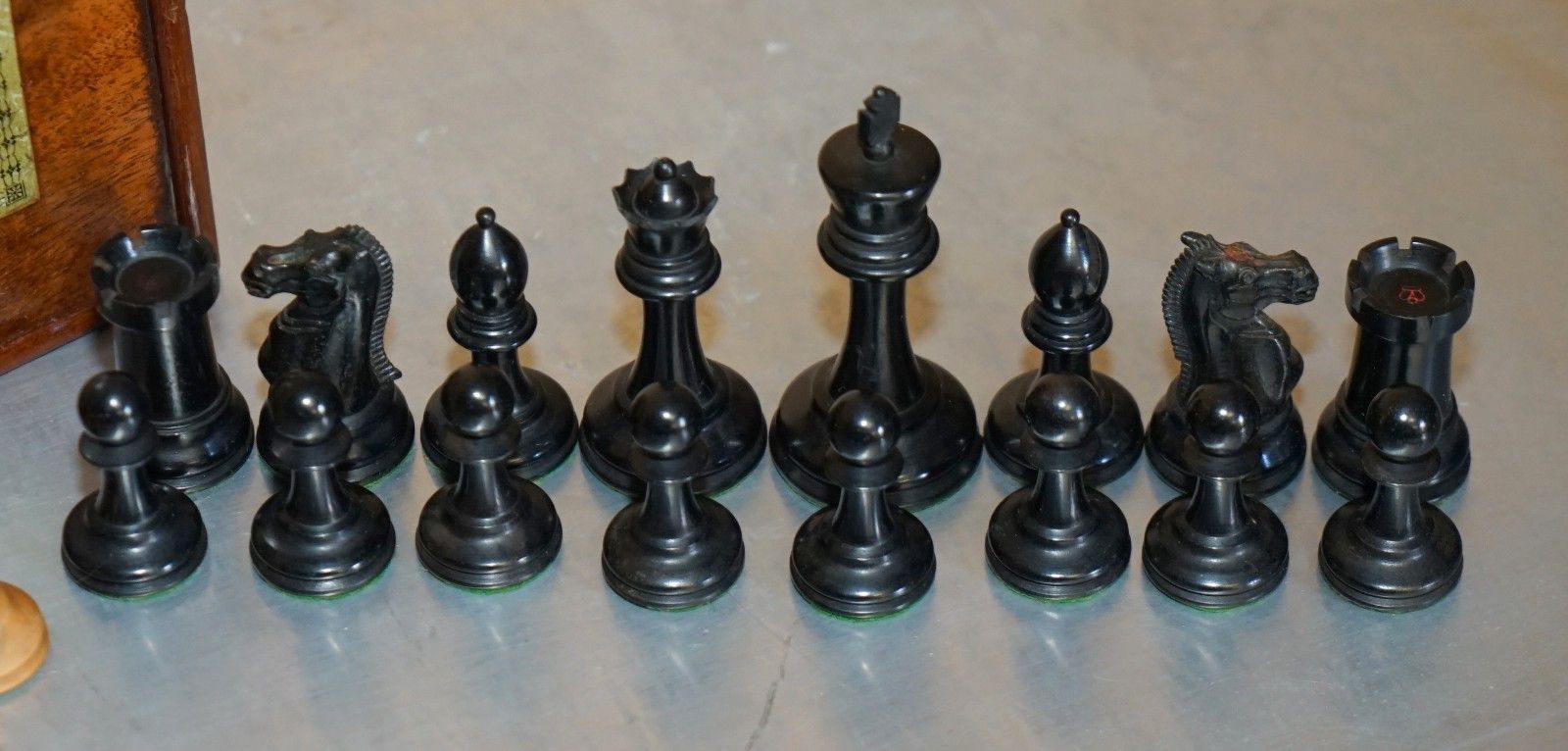 Antique Victorian Jacque Staunton Chessman Stamped Chess Set In Original Box photo for sale