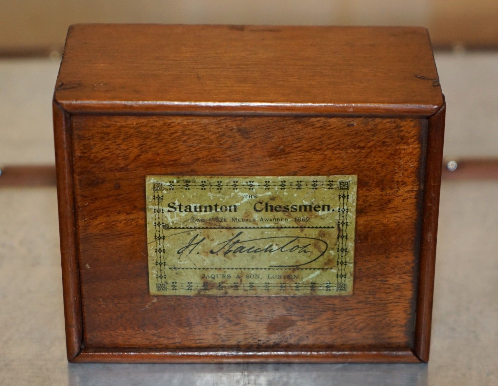 Antique Victorian Jacque Staunton Chessman Stamped Chess Set In Original Box photo buy