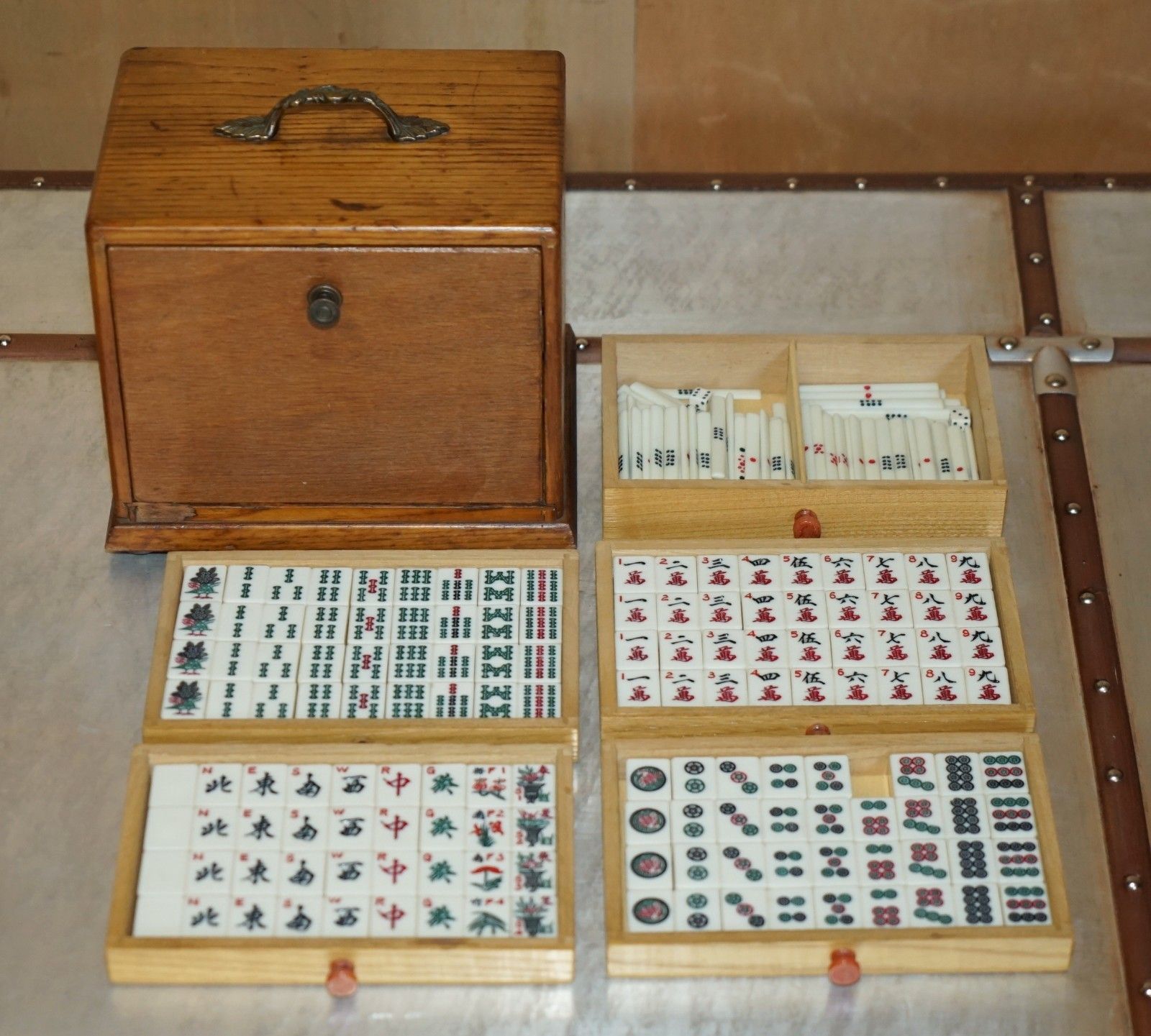 Vintage Collectable Mahjong Circa 1960's Chinese Export Period Hand Carved Case photo furniture