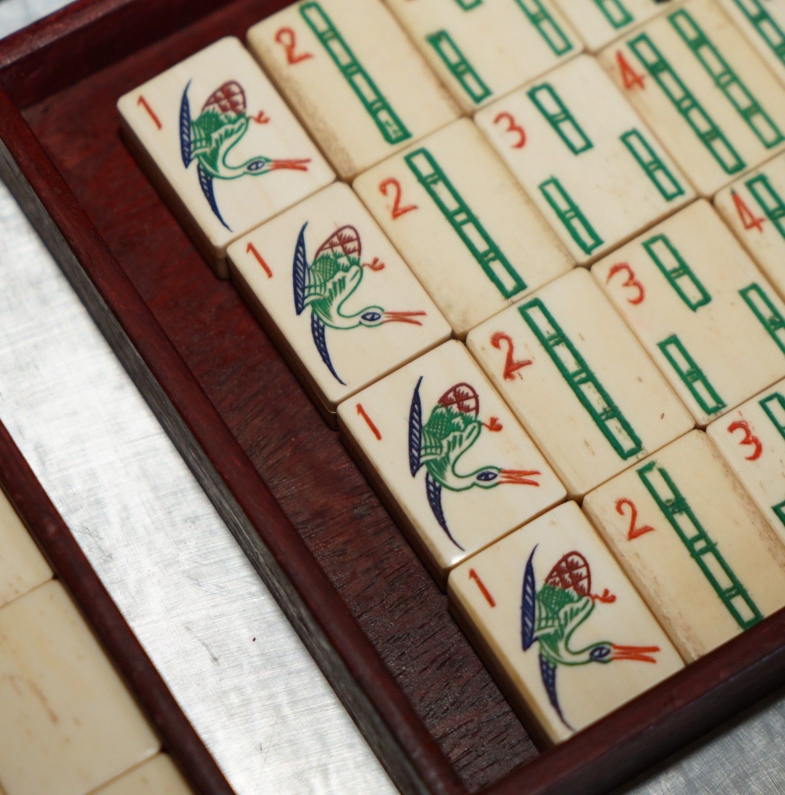 photo buy Antique Collectable Mahjong Circa 1920's Chinese Export Period Hand Carved Case