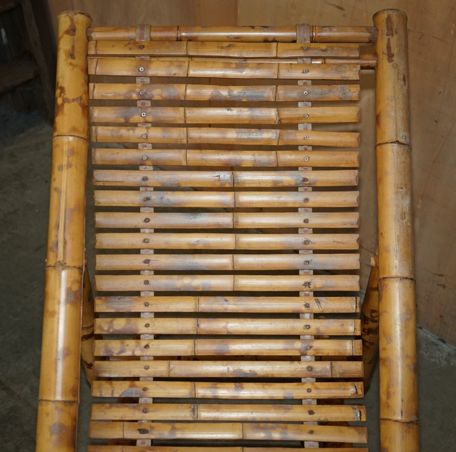 Pair Of Mid Century Modern Cir 1950 Bamboo Reclining Sling Armchairs & Footstool photo vintage