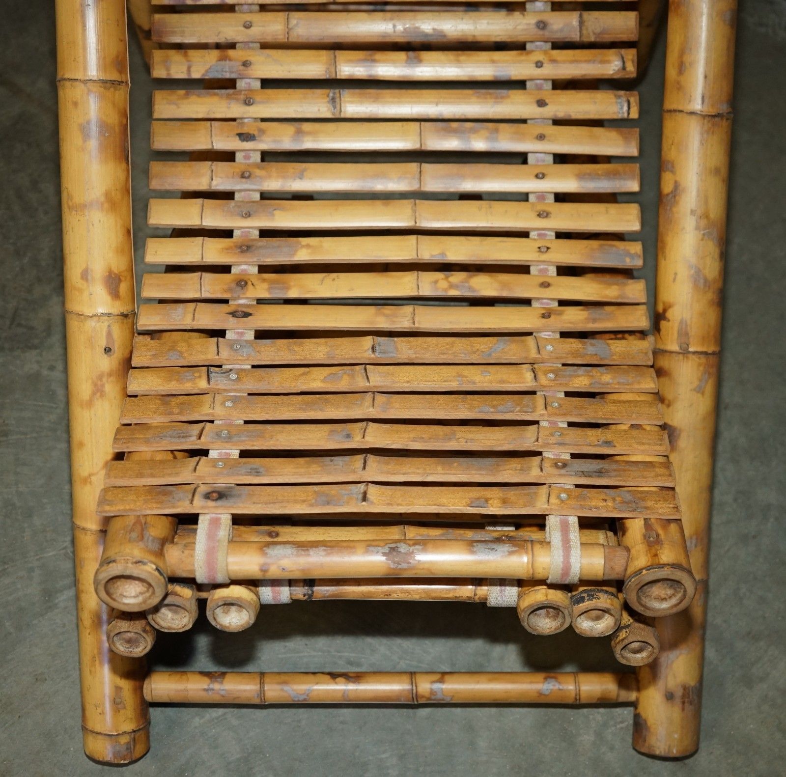 photo furniture Pair Of Mid Century Modern Cir 1950 Bamboo Reclining Sling Armchairs & Footstool