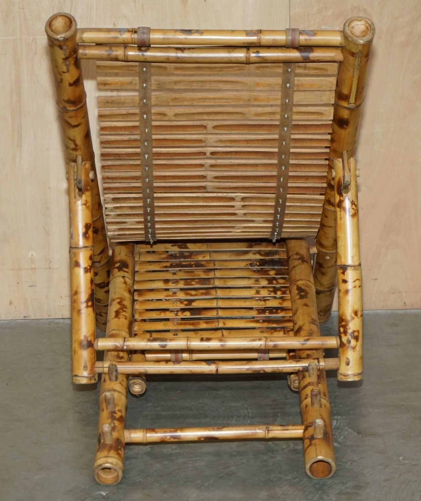 Furniture Pair Of Mid Century Modern Cir 1950 Bamboo Reclining Sling Armchairs & Footstool photo