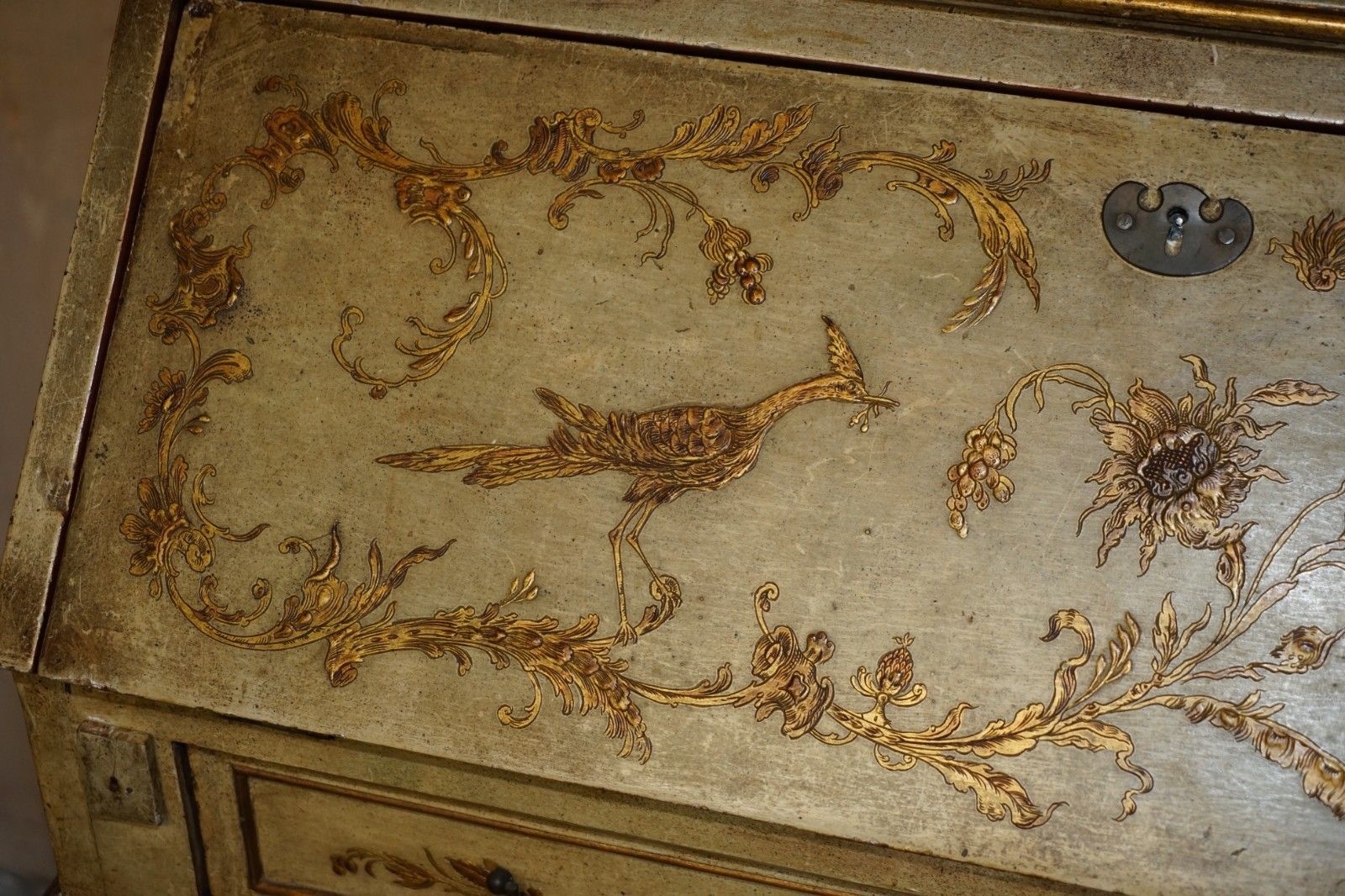 Circa 1900 Venetian Chinoiserie Decorated Parcel Gilt Bureau Bookcase Drawers photo 7950.0