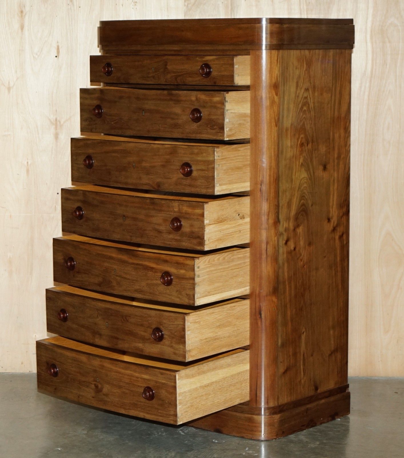 photo vinterior Pair Of Antique Estate Made Bow Fronted 168.5cm Walnut Tallboy Chest Of Drawers