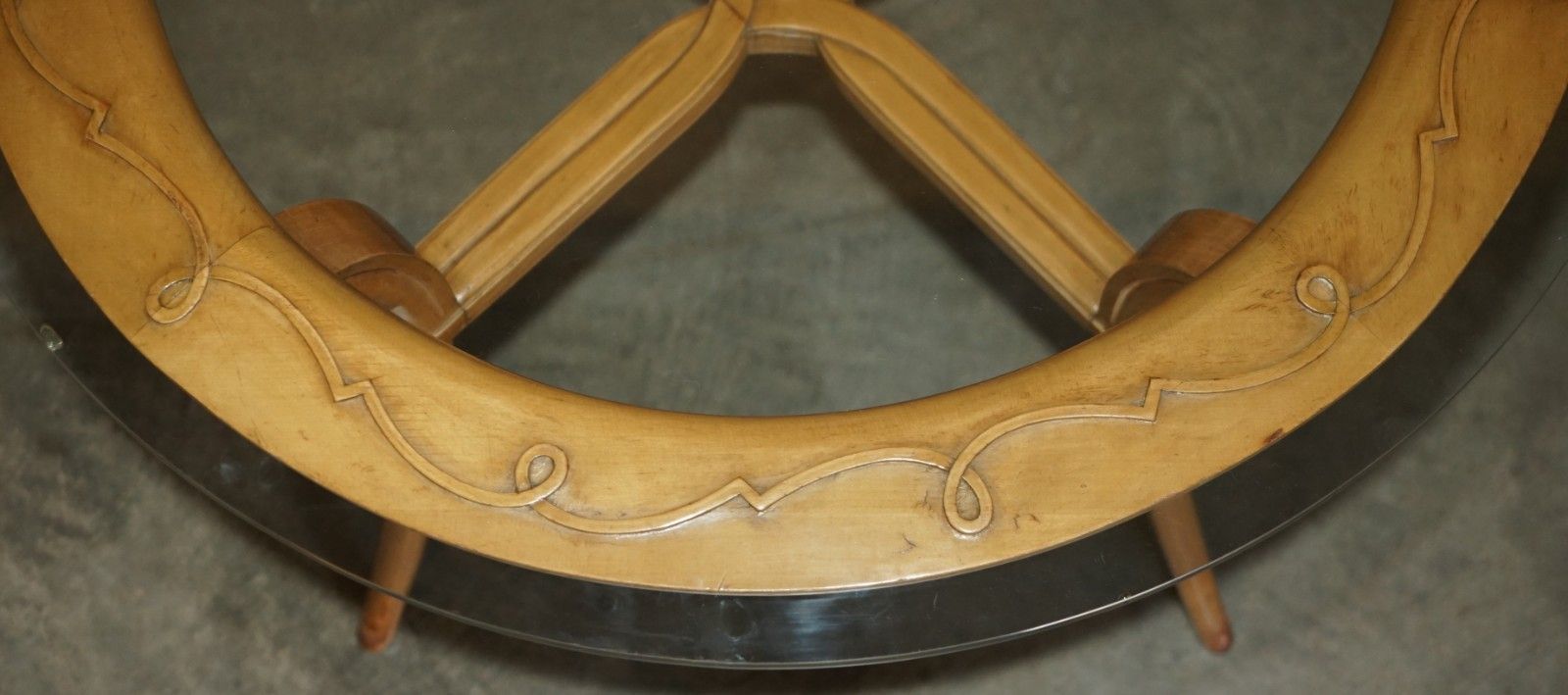 Pair Of French Circa 1950's Cherrywood & Glass Rene Prou Attriubted Side Tables photo Furniture