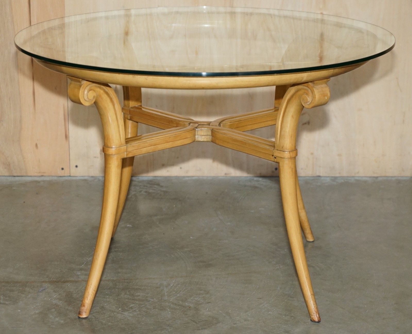 Pair Of French Circa 1950's Cherrywood & Glass Rene Prou Attriubted Side Tables photo vintage