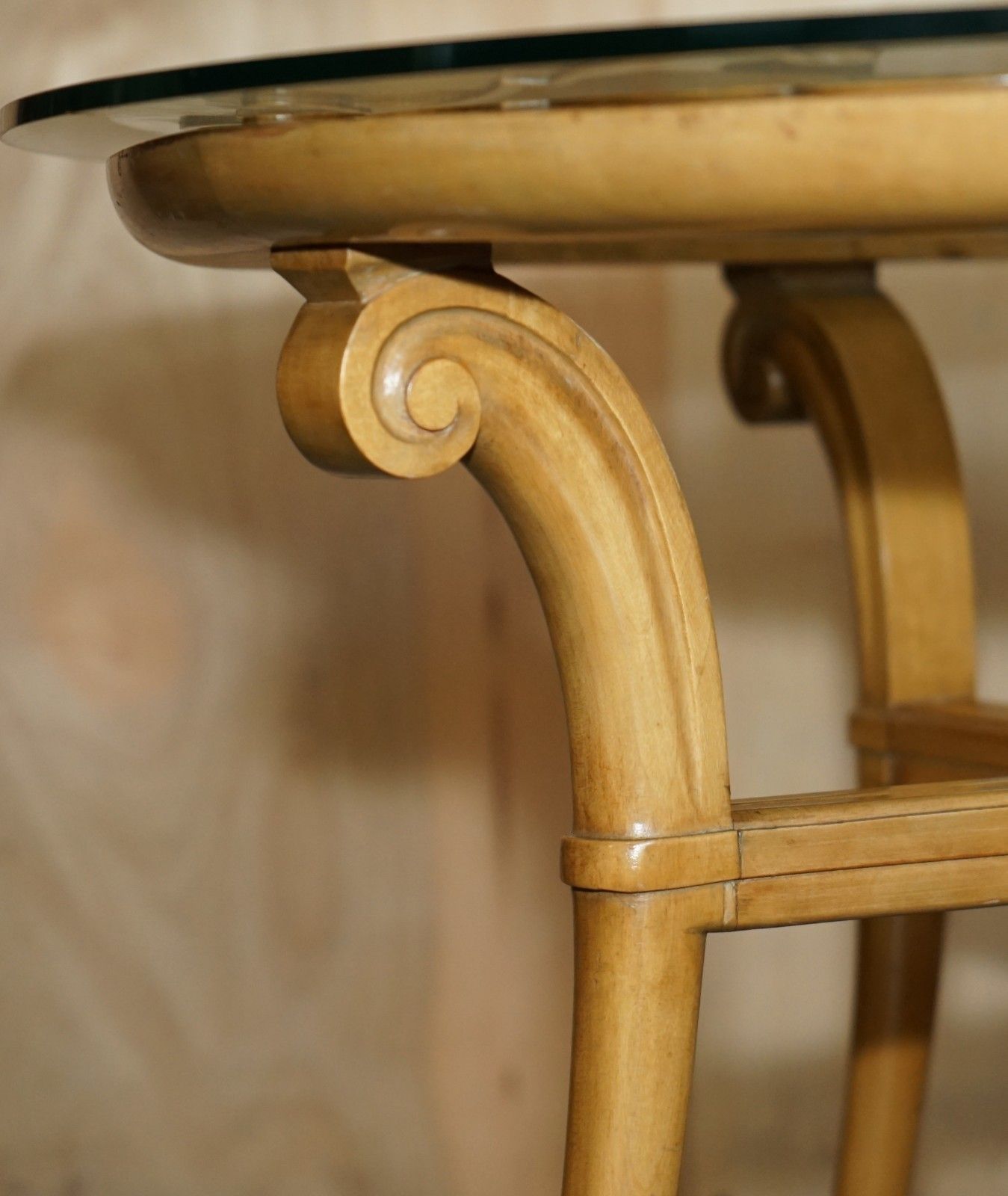 photo furniture Pair Of French Circa 1950's Cherrywood & Glass Rene Prou Attriubted Side Tables