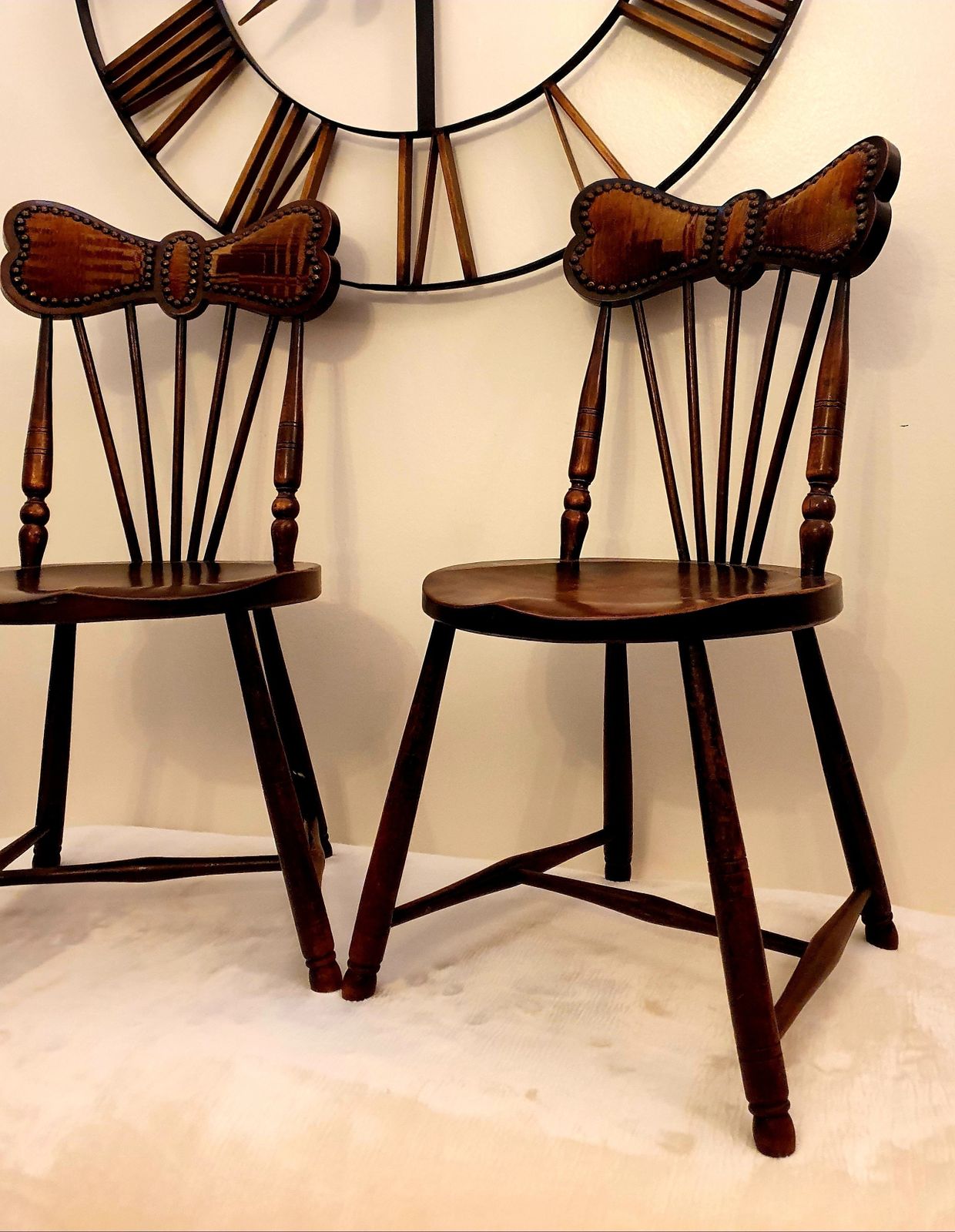 Pair Of Vintage Small Wooden Chairs. Accent , Display Bedroom Dining Chair photo furniture