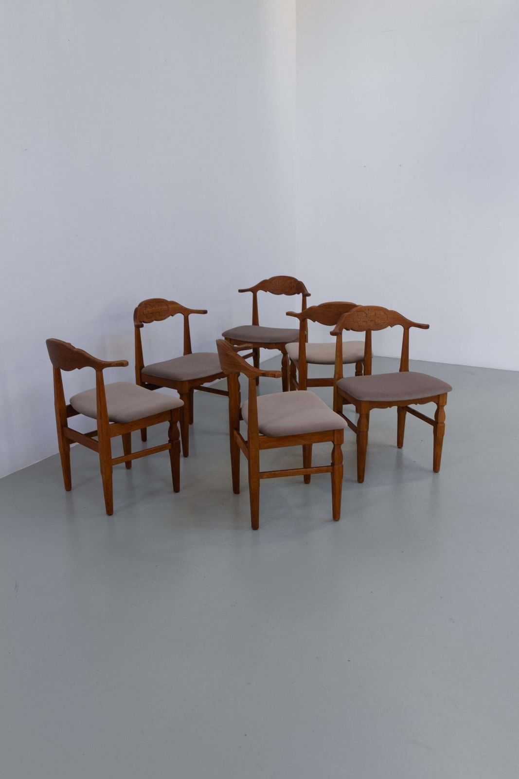 photo buy Danish Brutalist Oak Dining Chairs By Henning Kjærnulf, 1960s. Set Of 6.