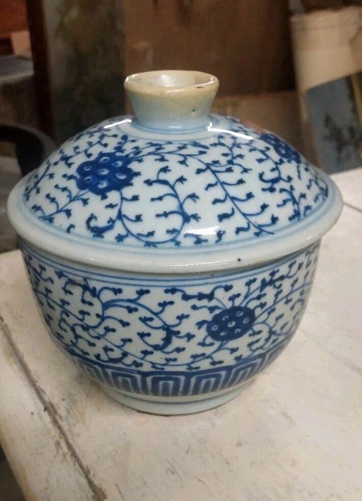 Antique Blue And White Porcelain Pot From China, Qing Dynasty, 19th Century photo for sale