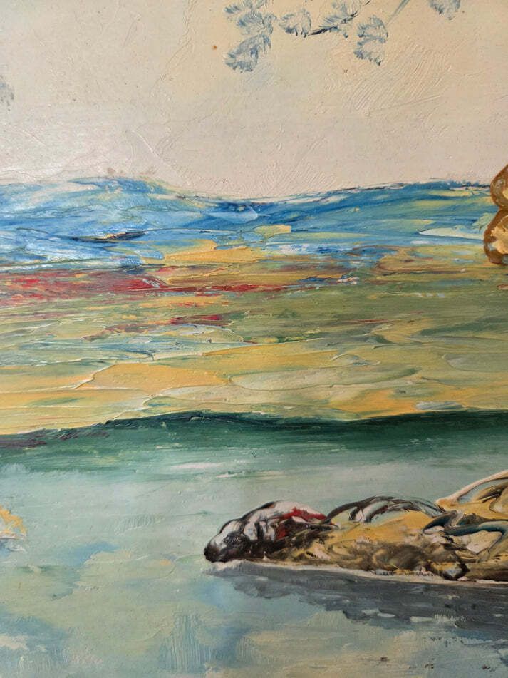 Vintage Swedish Oil Painting Of A Lake Scene photo buy