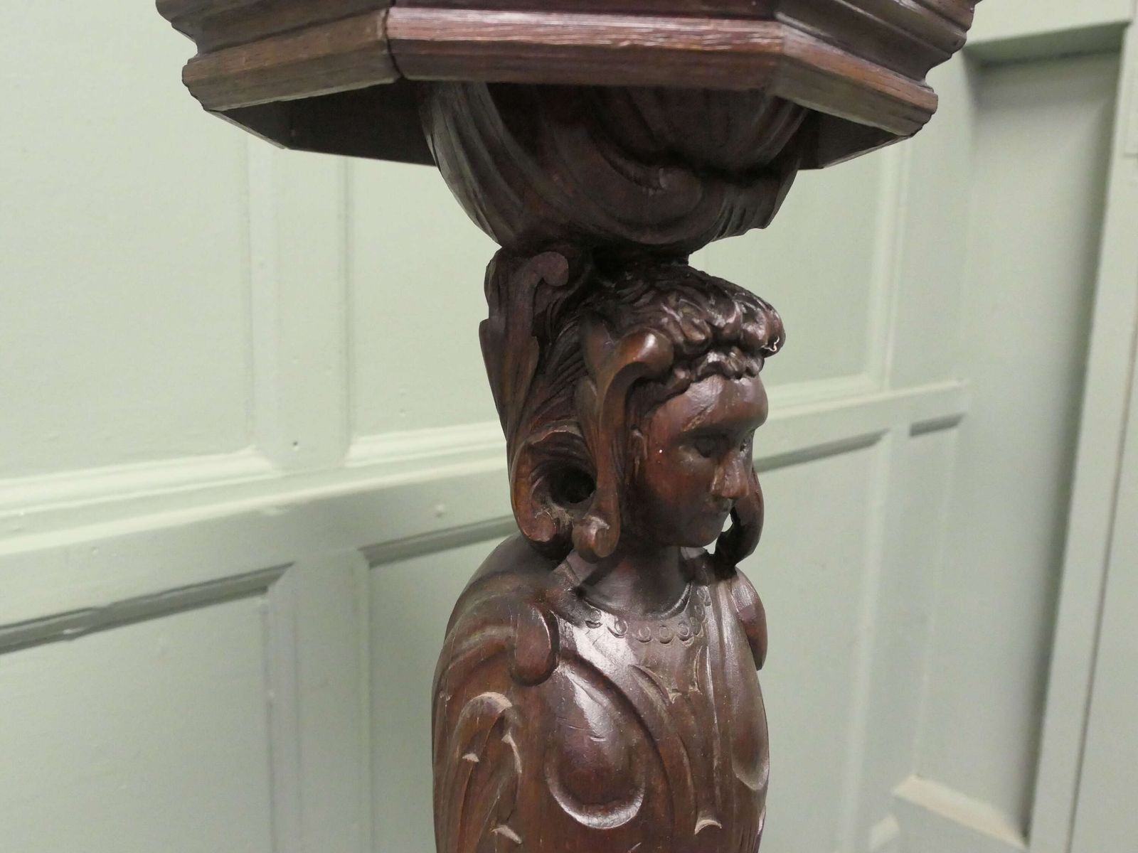 19th Century Carved Oak Caryatid Pedestal photo for sale