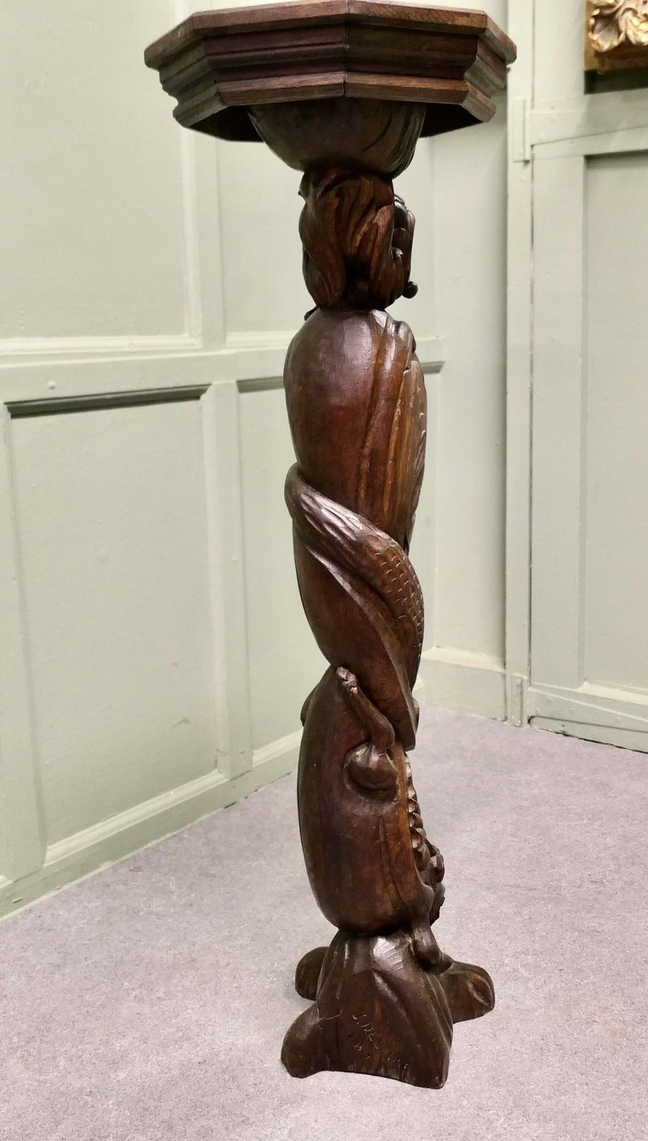 19th Century Carved Oak Caryatid Pedestal photo buy