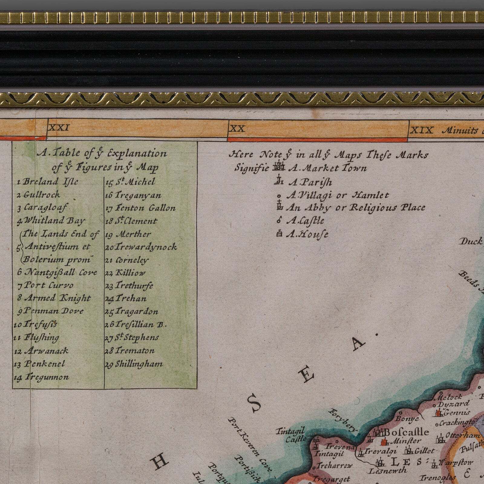 Antique County Map, Cornwall, Kernow, English, Framed, Robert Morden, Georgian photo vinterior