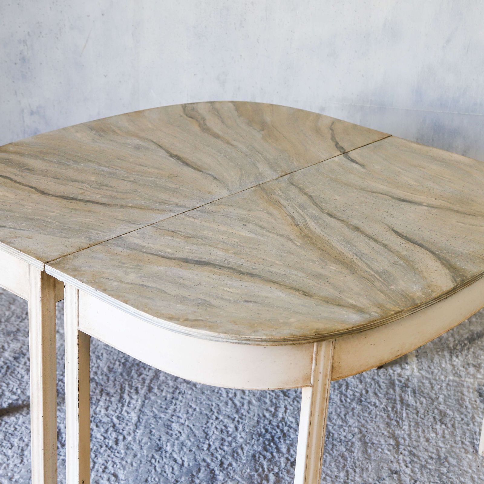 Pair Of Georgian Demi Lune Console Tables   Hand Painted Faux Marble Tops Marlborough Legs photo vinterior