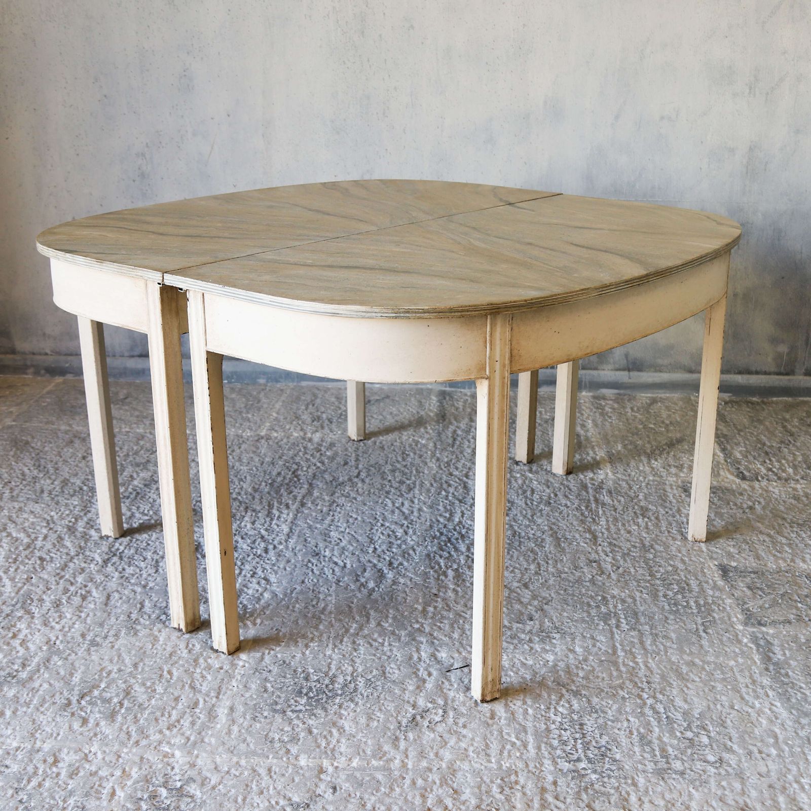 Pair Of Georgian Demi Lune Console Tables   Hand Painted Faux Marble Tops Marlborough Legs photo buy
