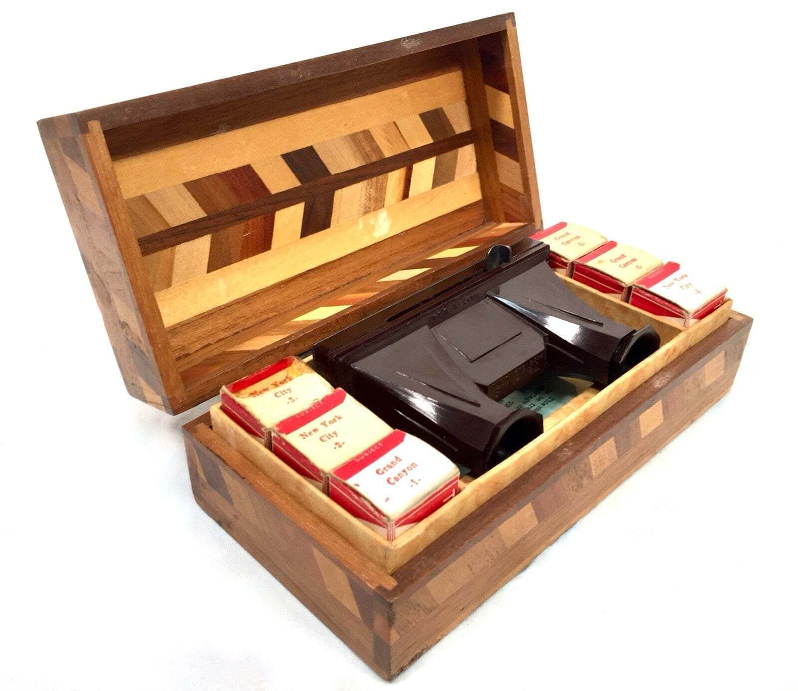 Antique 1930s Brown Bakelite Boxed Truvue Stereoviewer / Stereoscope With Reels photo vinterior