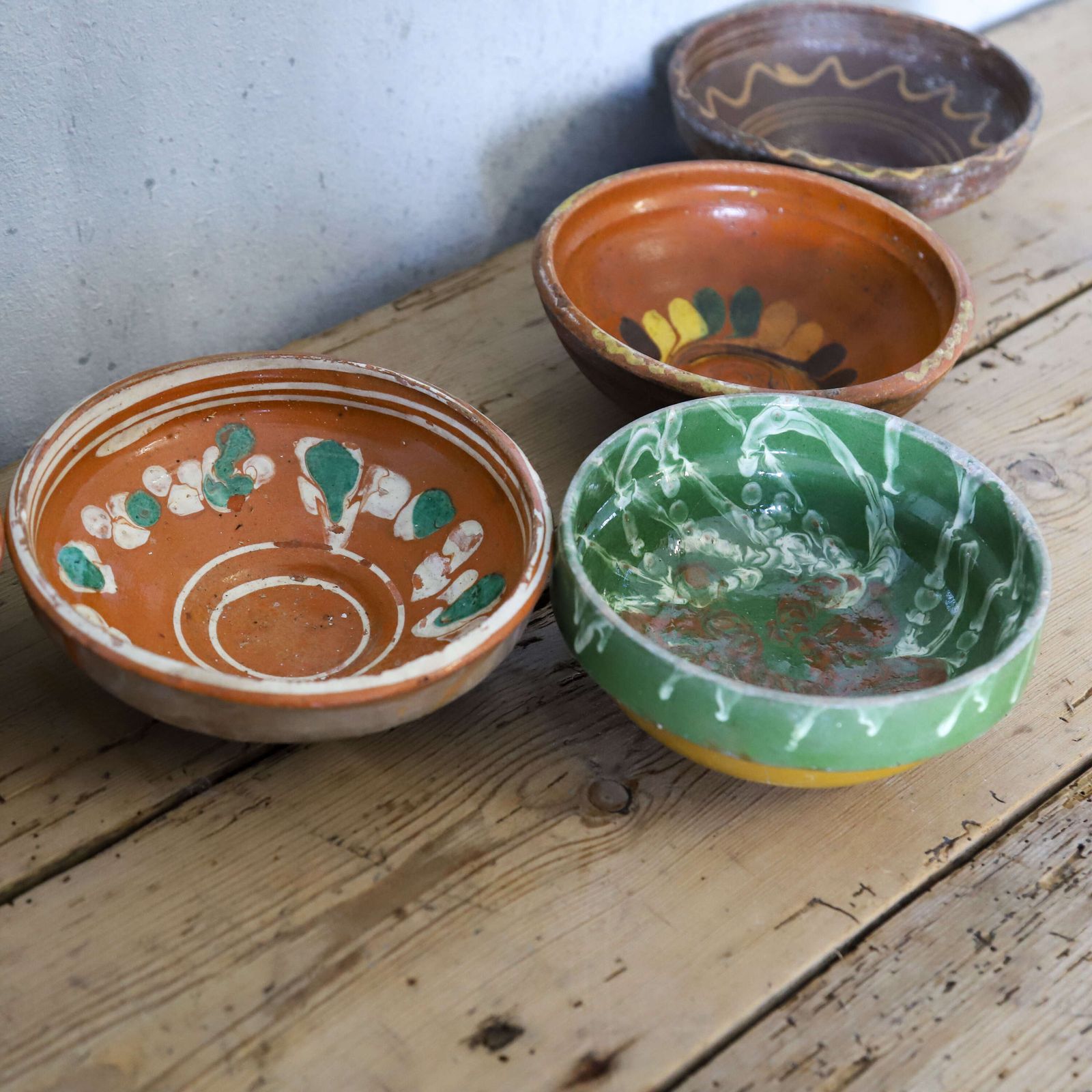 photo for sale Early 20th Century C.1920s Welsh Vernacular Set Of Five Semi Glazed Earthenware Bowls