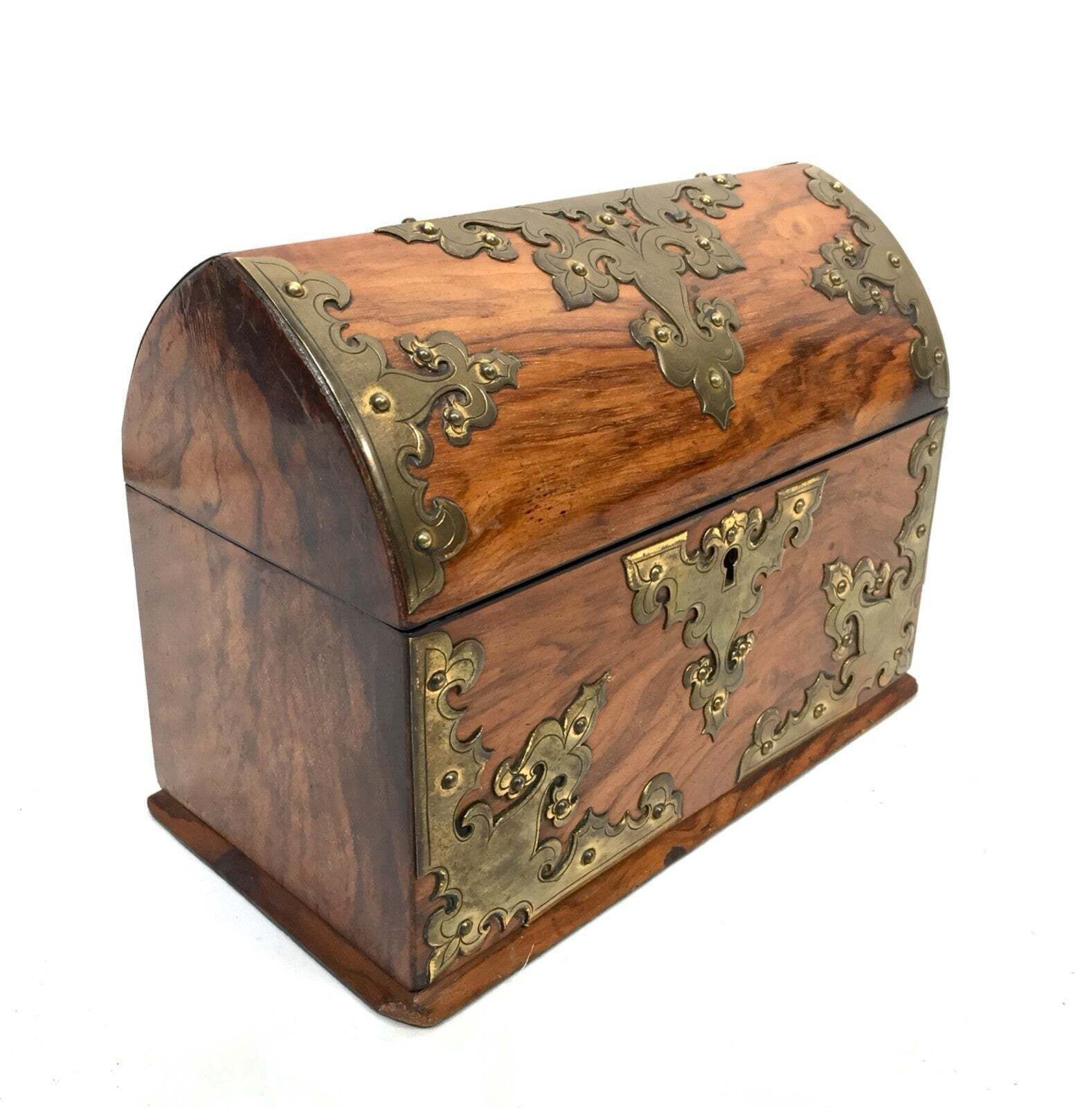 Antique Victorian Walnut & Brass Tabletop Stationery Box Cabinet / Letter Rack photo for sale