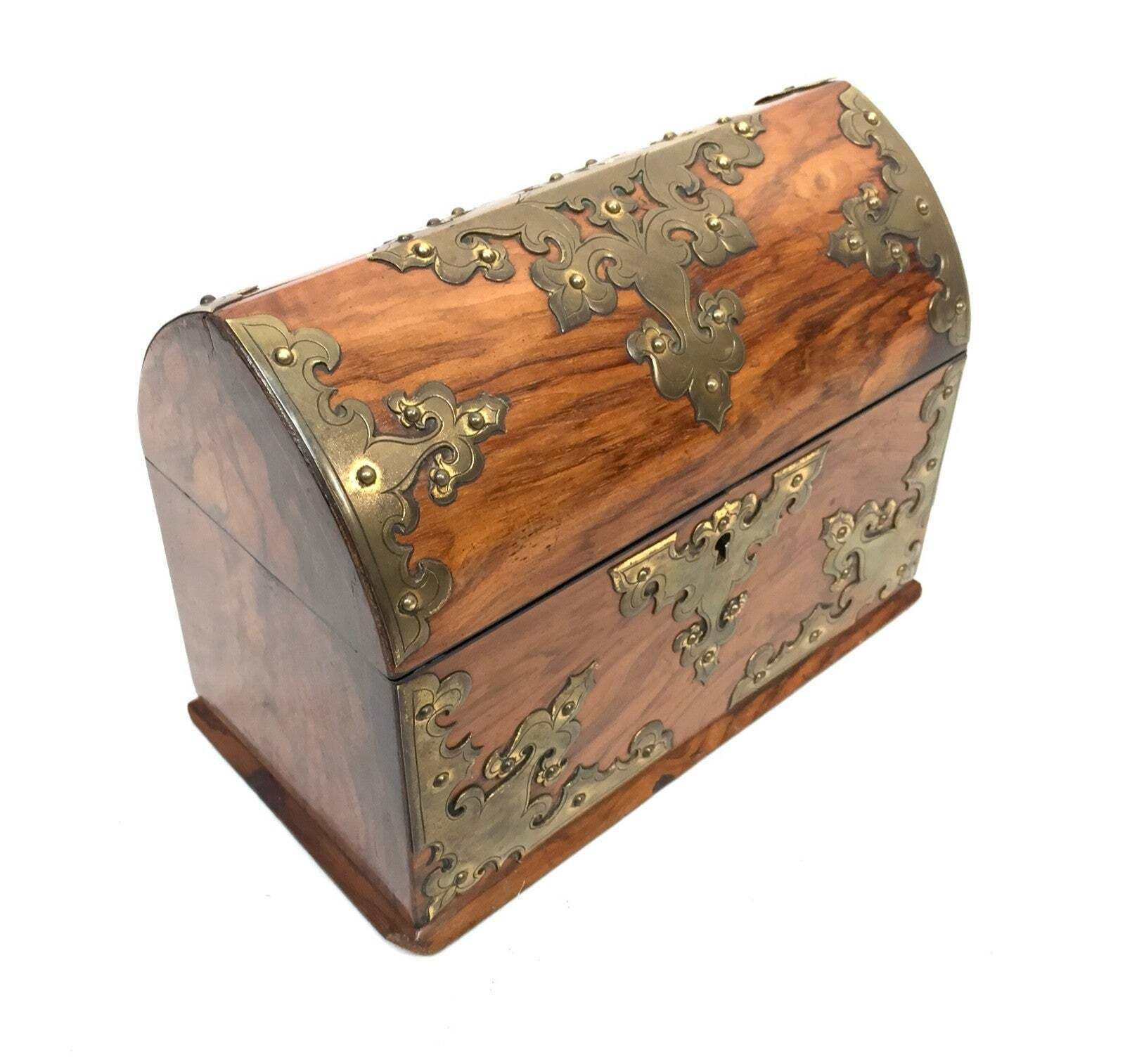 photo furniture Antique Victorian Walnut & Brass Tabletop Stationery Box Cabinet / Letter Rack