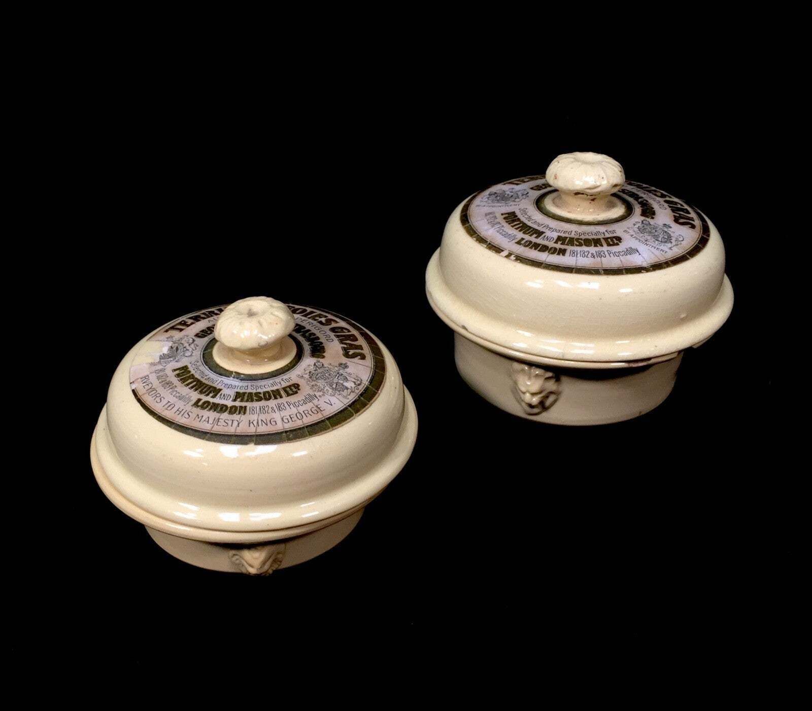 Antique Advertising Fortnum & Mason Pair Of French Ceramic Dishes Terrine C.1920 photo for sale