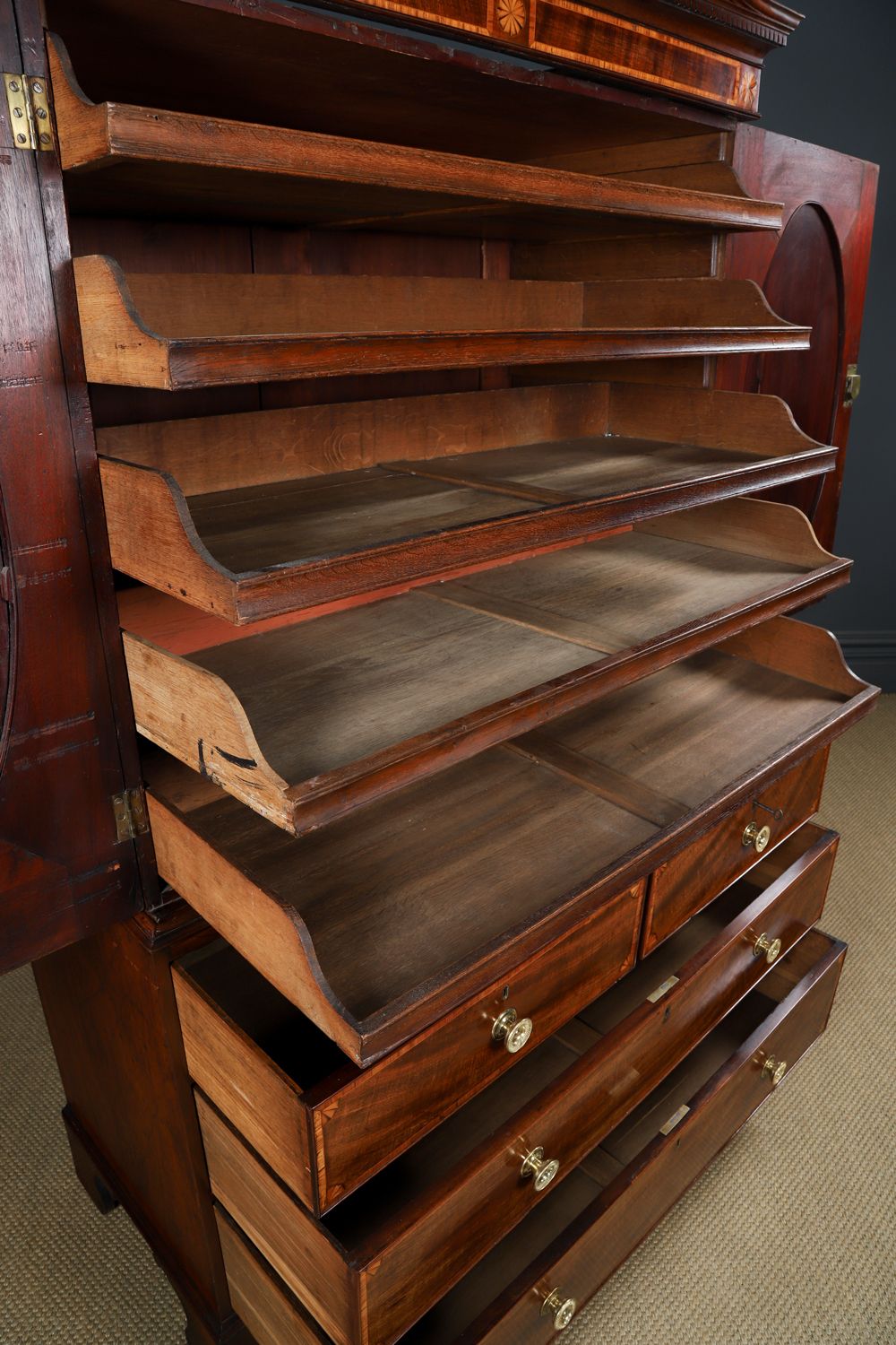 photo for sale English Georgian Flame Mahogany Linen Press Chest Wardrobe Armoire (Circa 1780)