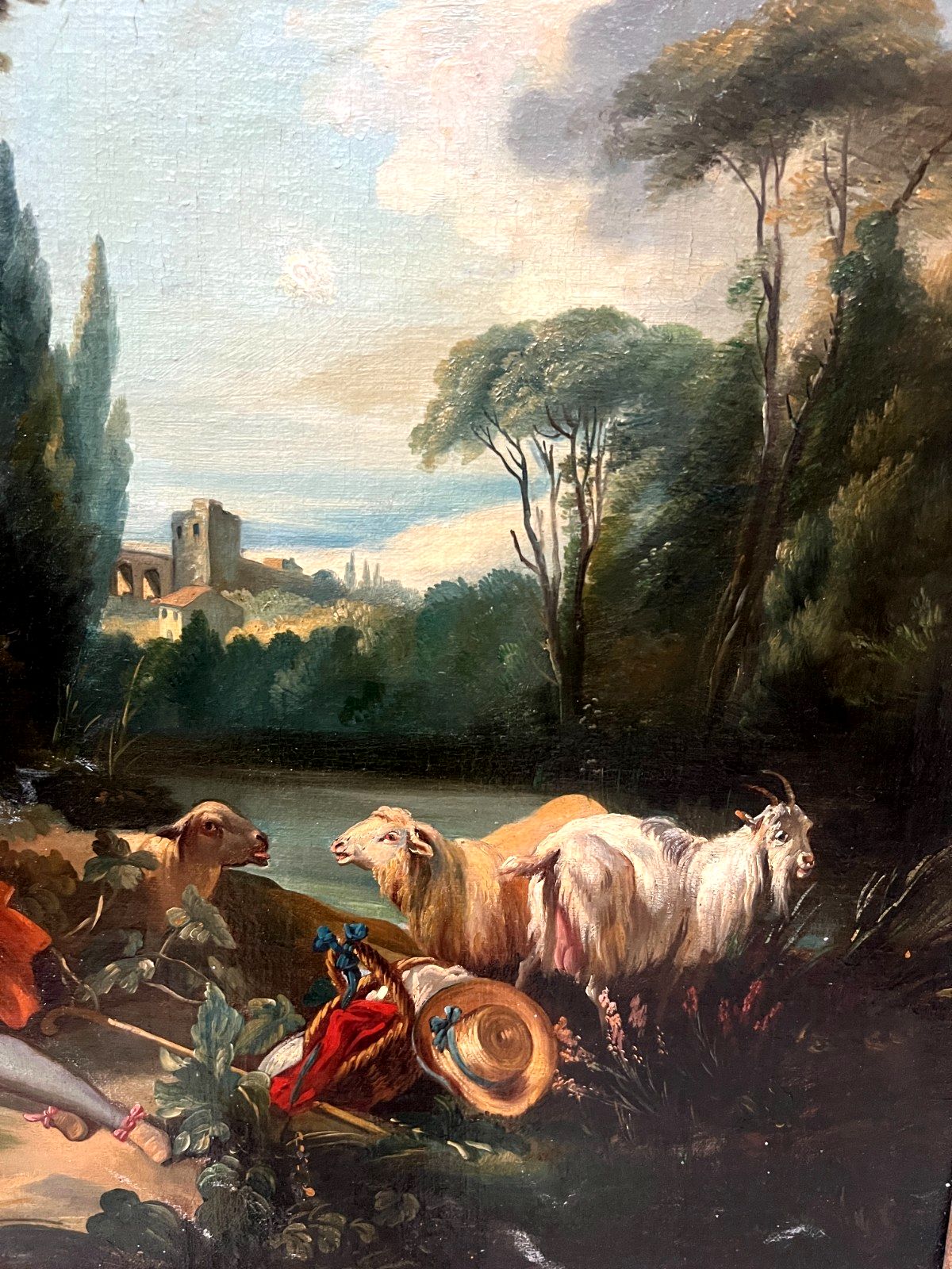 Oil On Canvas Epastoral Scene In A Landscape "20th Century photo Art