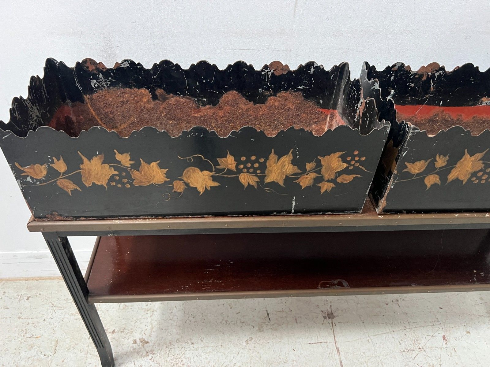 Console And Planter In Wood And Lacquered Sheet Metal XX Century photo furniture