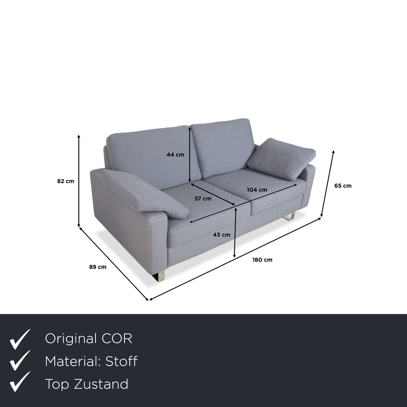 Canapé 2 places Cor Conseta en tissu gris-bleu, chrome photo furniture