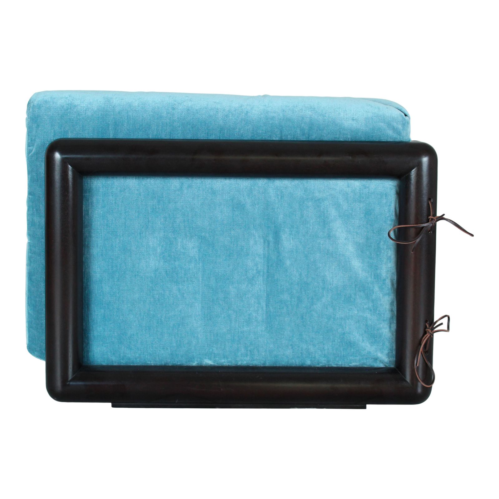 photo for sale Carlo Scarpa Cornaro Two Seater Sofa In Iroko Wood And Azure Velvet For Studio Simon, 1974